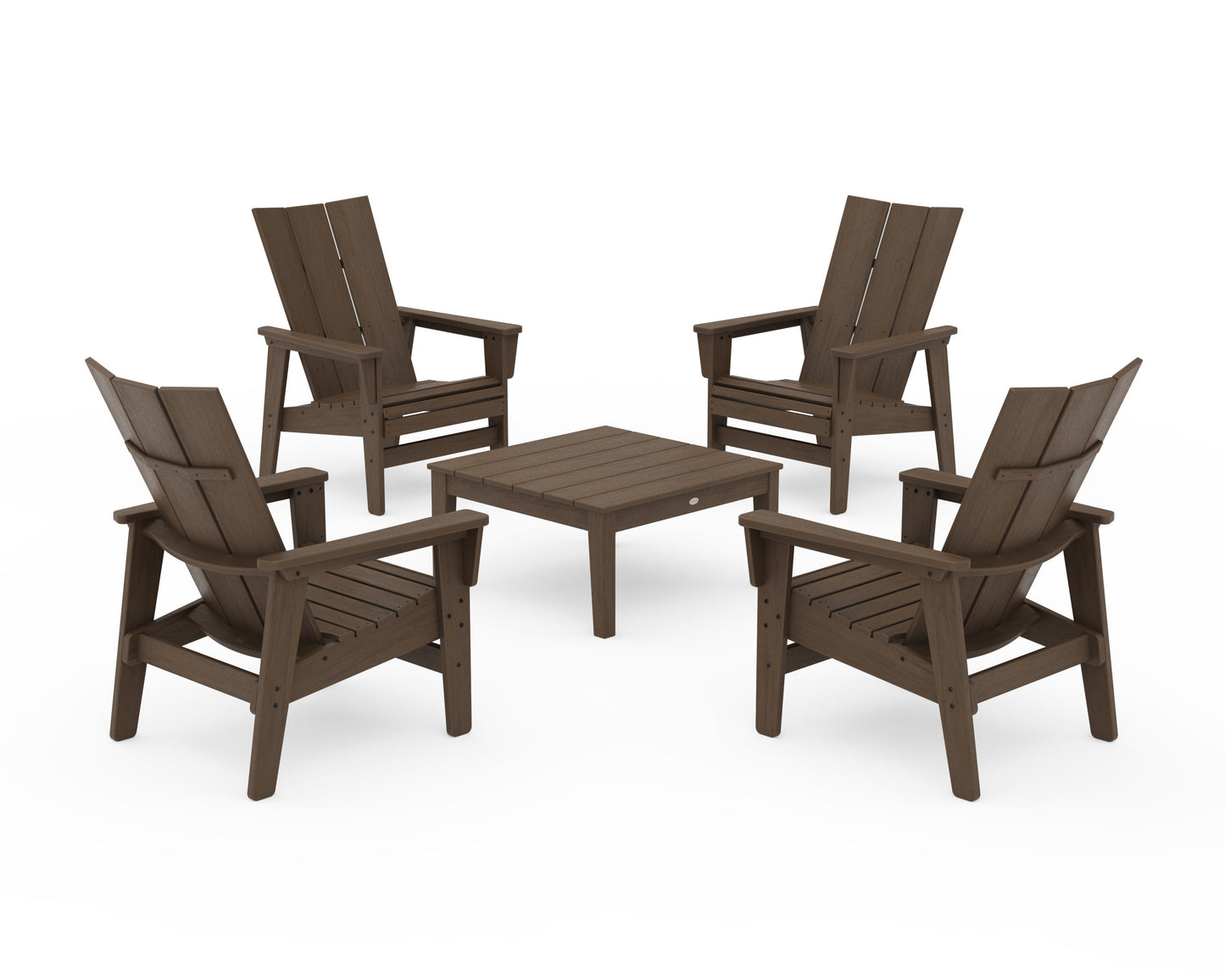 POLYWOOD 5-Piece Modern Grand Upright Adirondack Chair Conversation Group — Kona