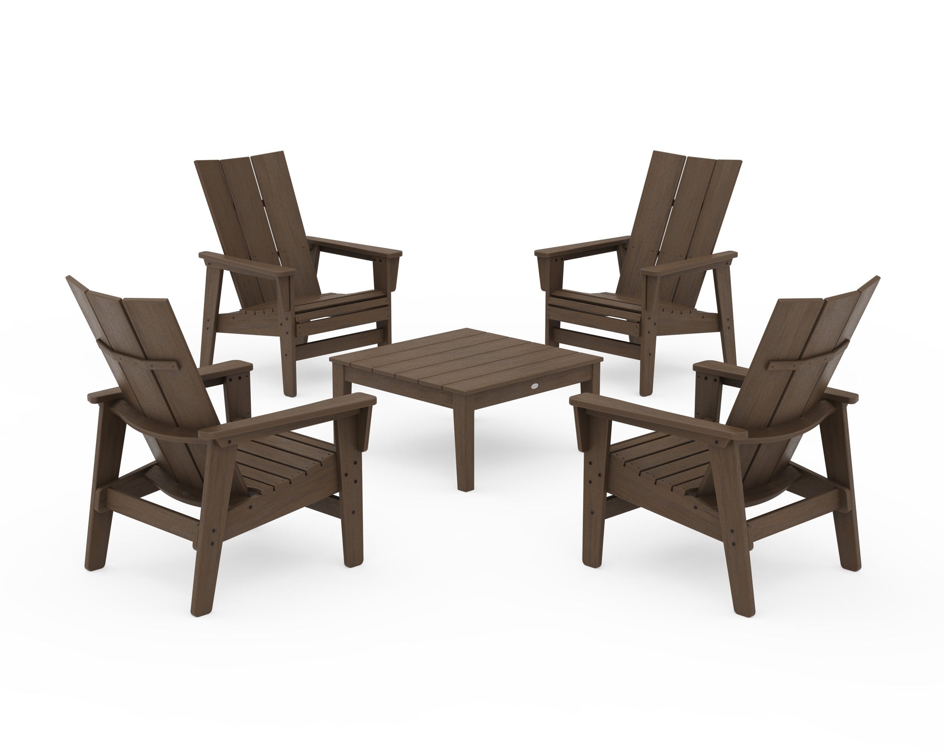 POLYWOOD 5-Piece Modern Grand Upright Adirondack Chair Conversation Group — Kona