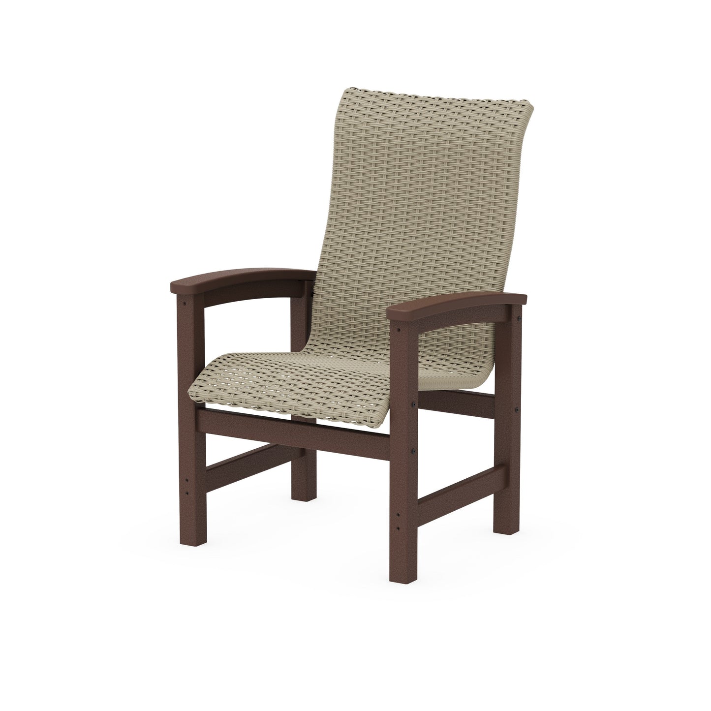 POLYWOOD Coastal Woven High-Back Dining Chair — Mahogany / Dune Grass