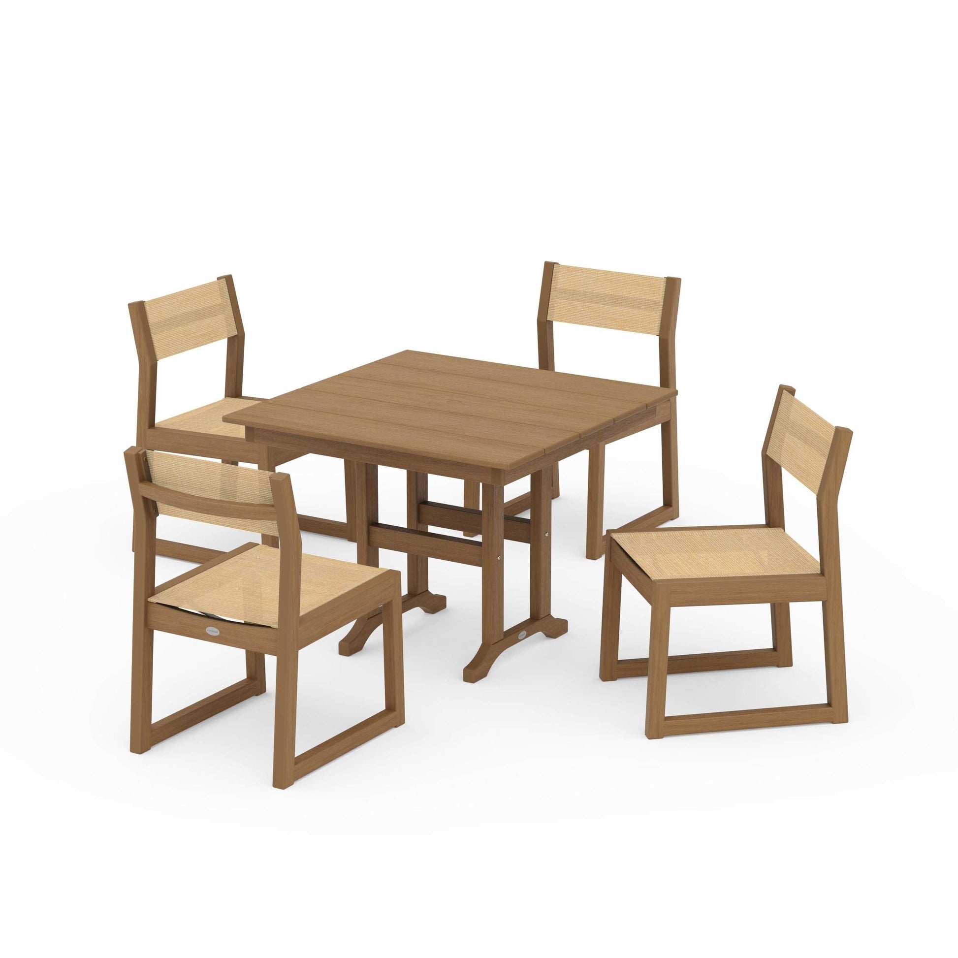 POLYWOOD EDGE Sling Side Chair 5-Piece Farmhouse Dining Set — Natural / Dupioni Apricot Sling
