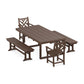 POLYWOOD Chippendale 5-Piece Dining Set with Benches — Mahogany