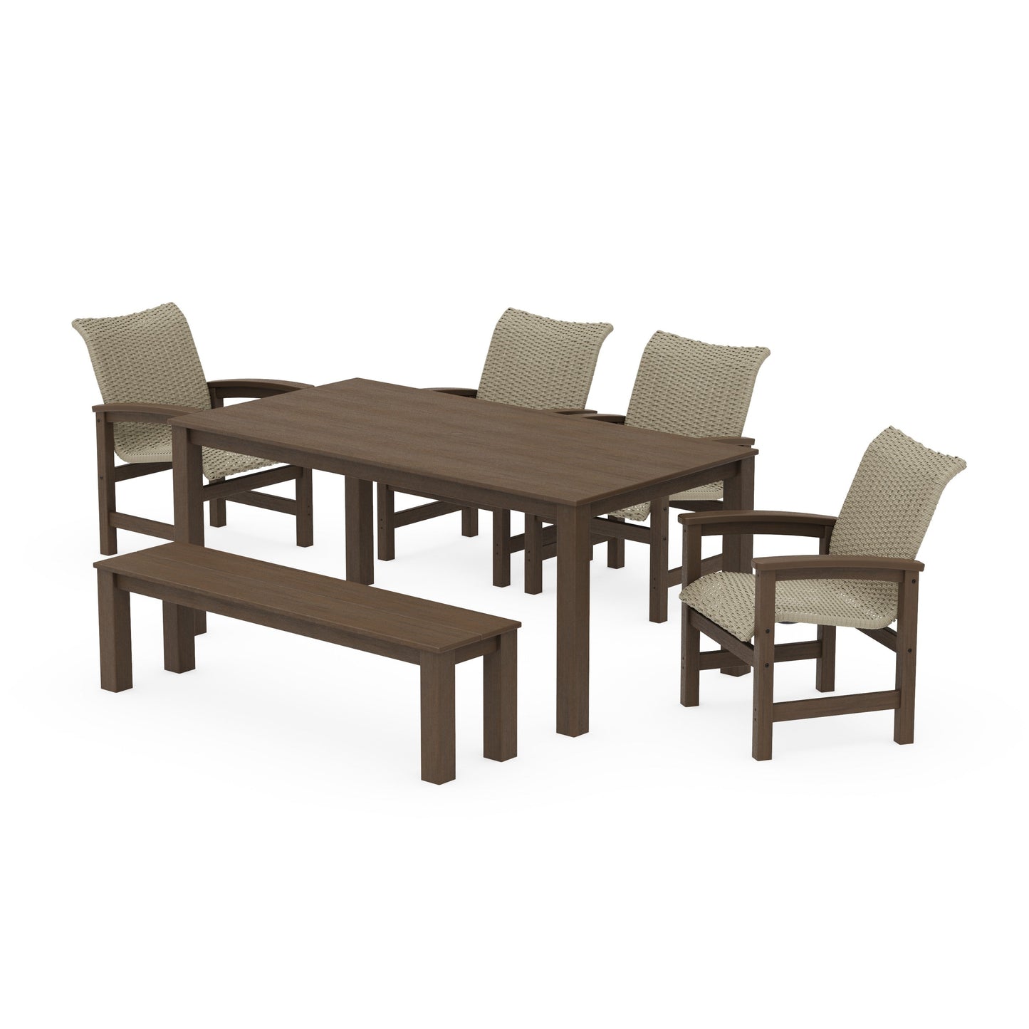 POLYWOOD Coastal Woven 6-Piece Parsons Dining Set with Bench — Kona / Dune Grass