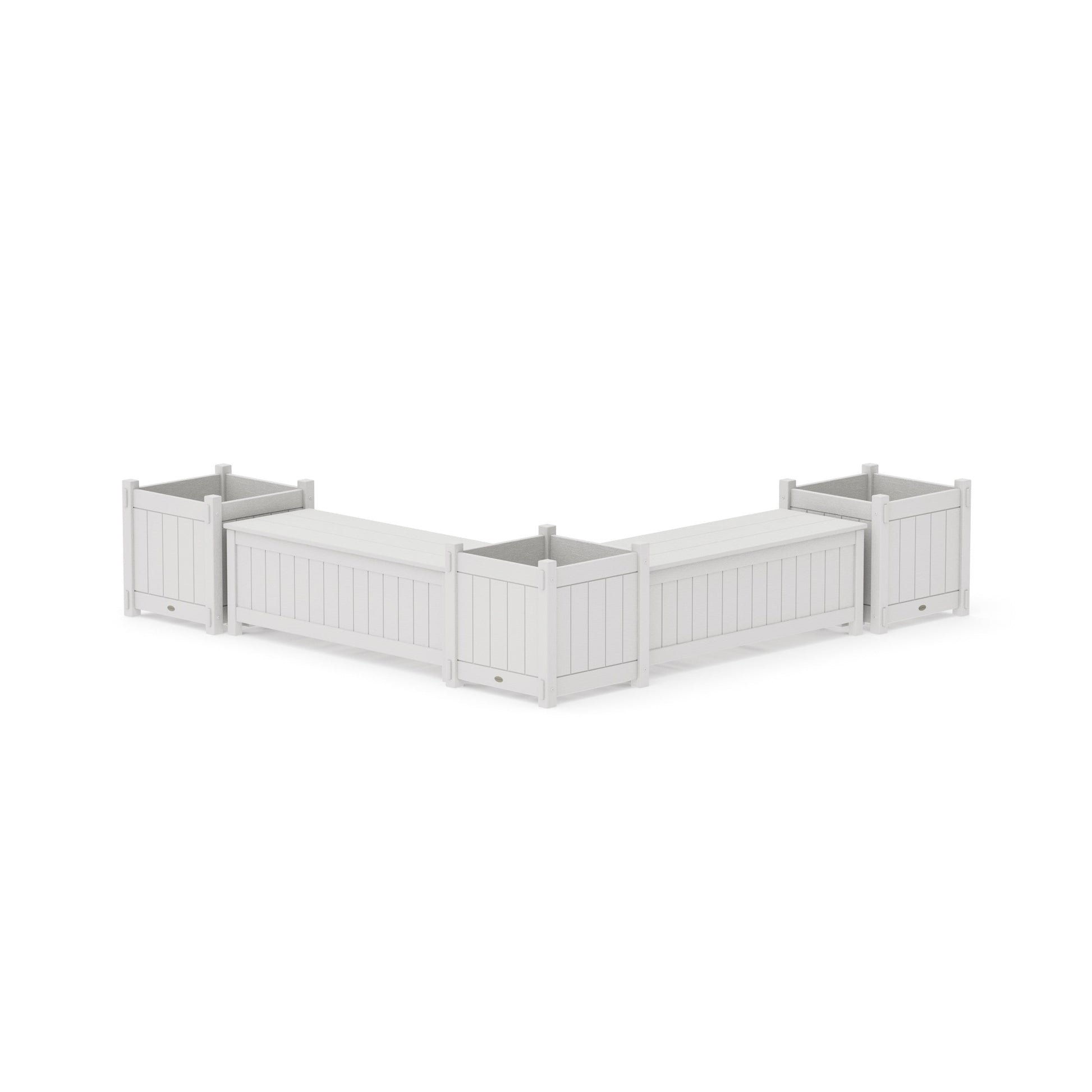 POLYWOOD 48" Vineyard L- Shaped Planter Storage Bench Corner Set- Large — Vintage White