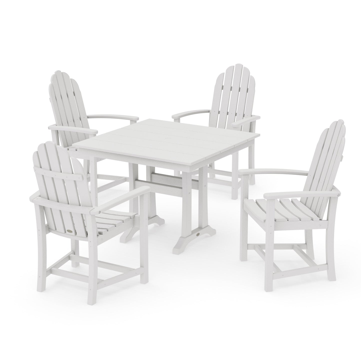 POLYWOOD Classic Adirondack 5-Piece Farmhouse Dining Set With Trestle Legs — Vintage White