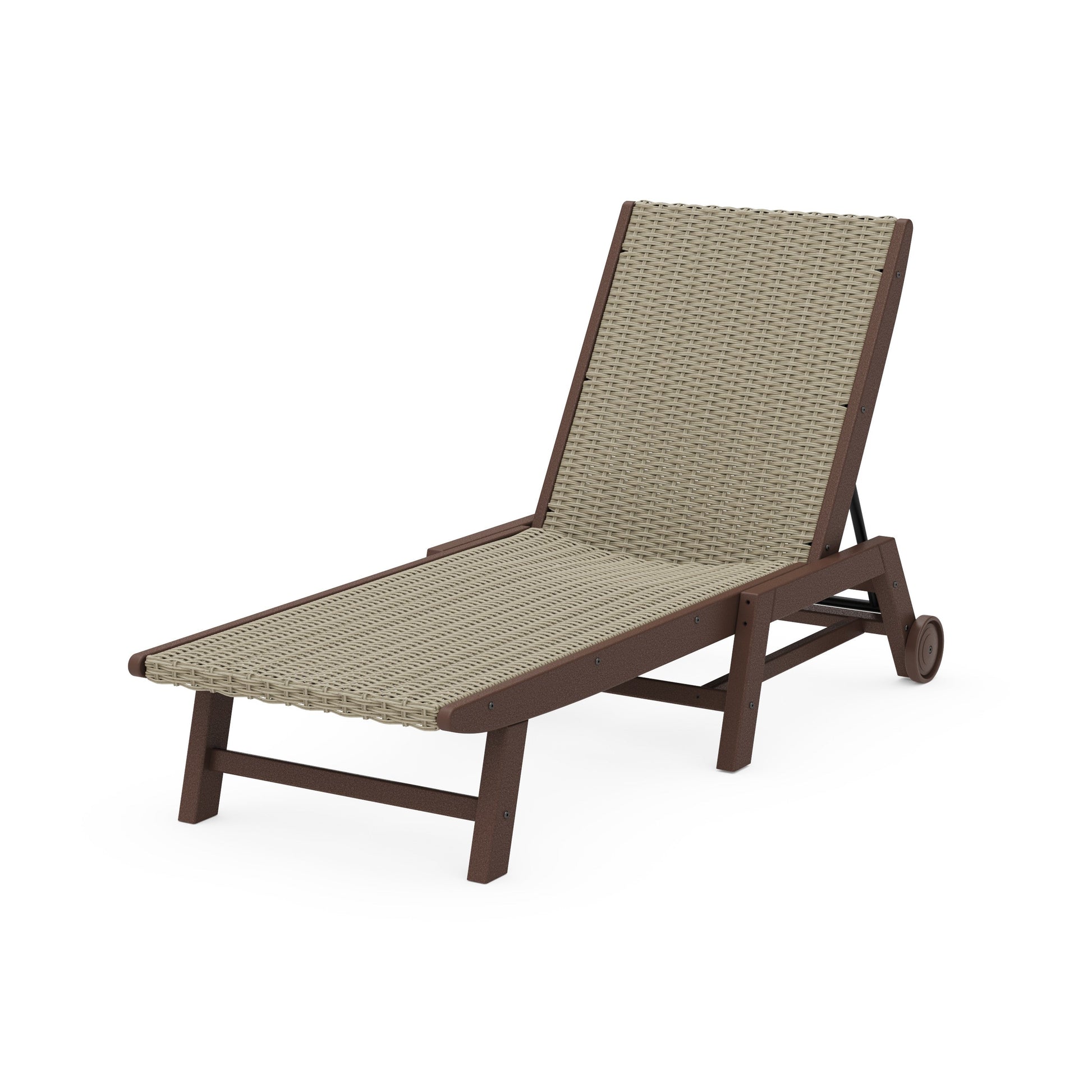 POLYWOOD Coastal Woven Chaise with Wheels — Mahogany / Dune Grass