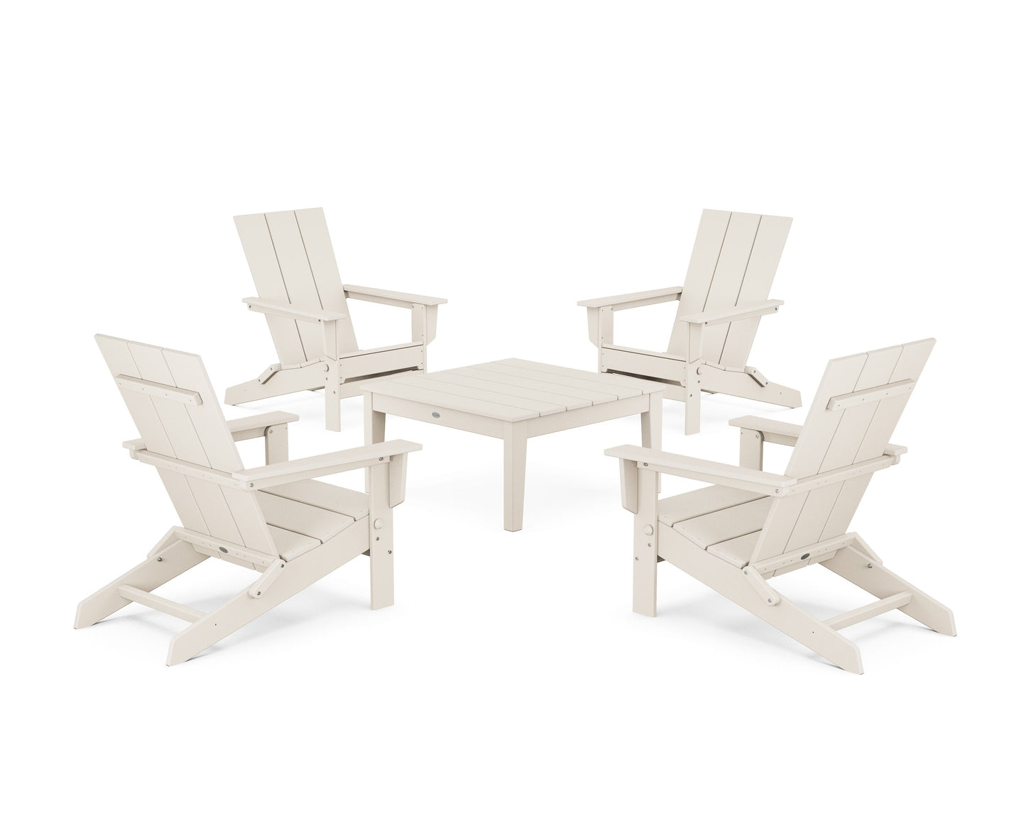 POLYWOOD 5-Piece Modern Studio Folding Adirondack Chair Conversation Group — Sand