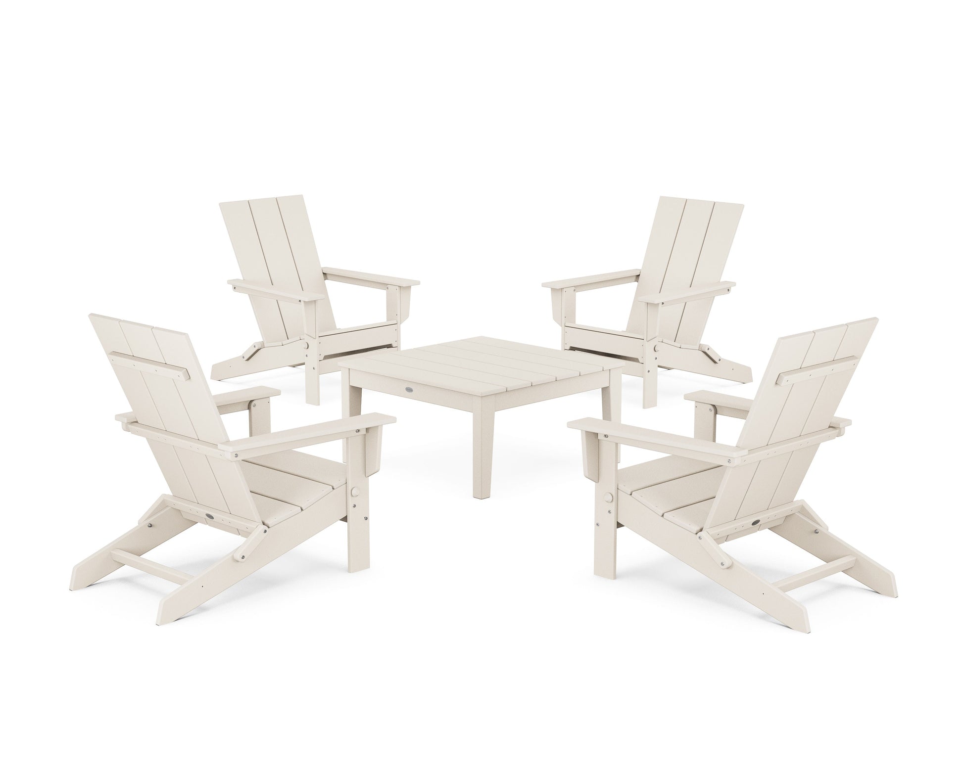 POLYWOOD 5-Piece Modern Studio Folding Adirondack Chair Conversation Group — Sand