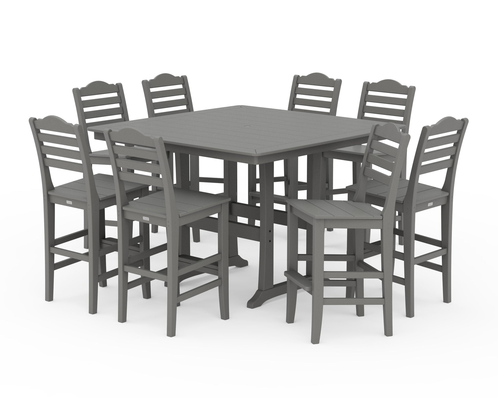 POLYWOOD Savannah Side Chair 9-Piece Square Bar Set with Trestle Legs — Slate Grey