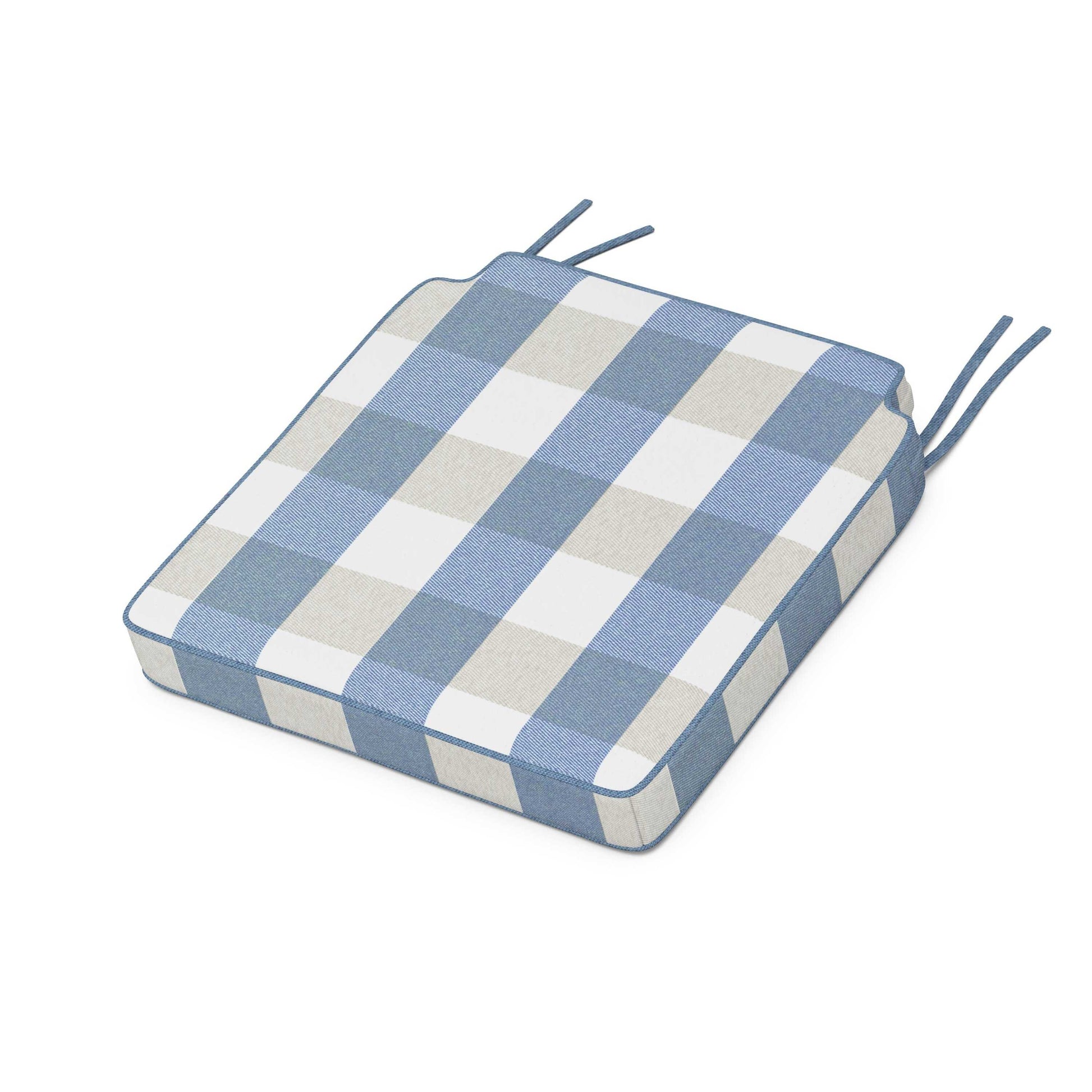 POLYWOOD Acadia Dining Side Seat Cushion — Buffalo Plaid Sky Blue