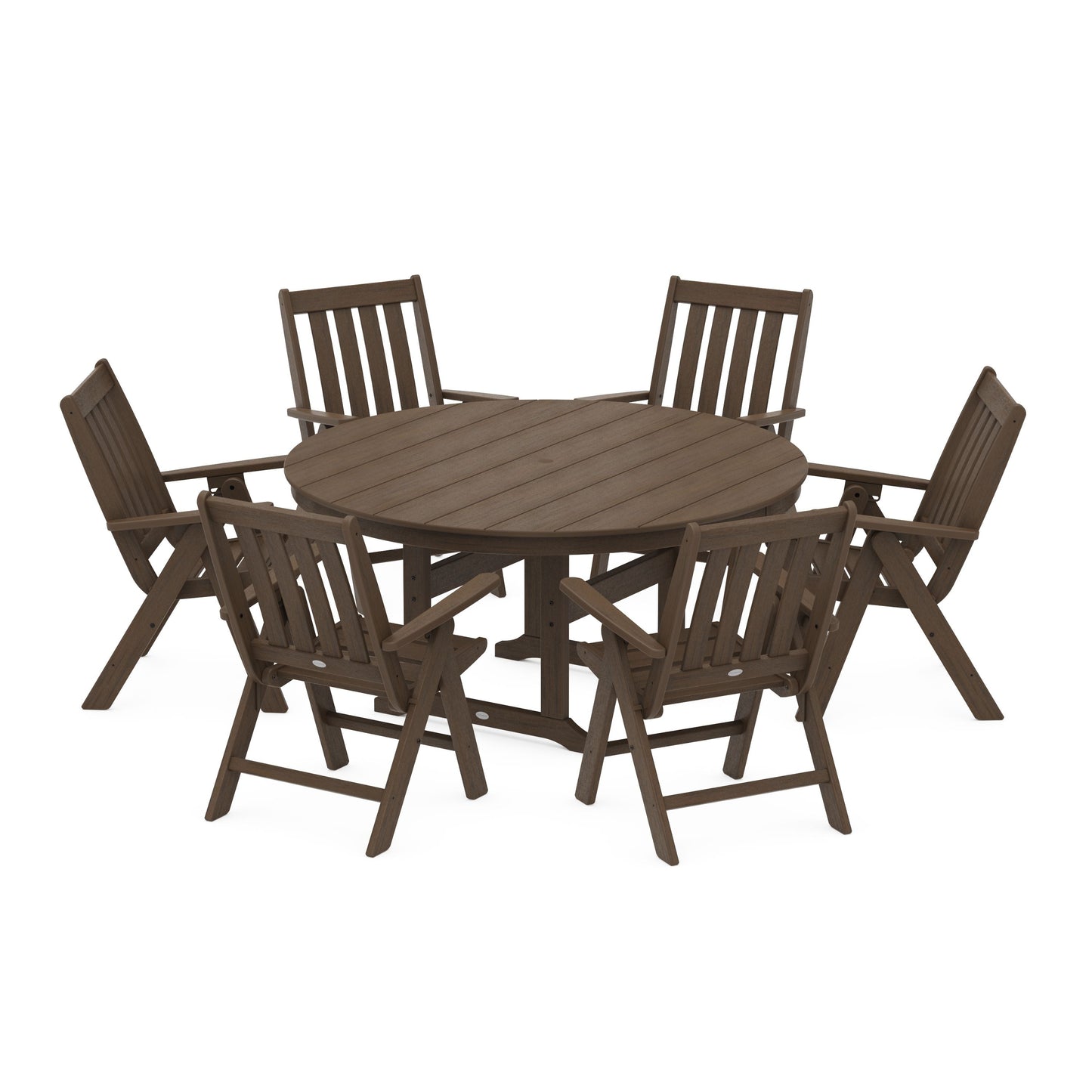 POLYWOOD Vineyard 7-Piece Folding Chair Round Farmhouse Dining Set — Kona