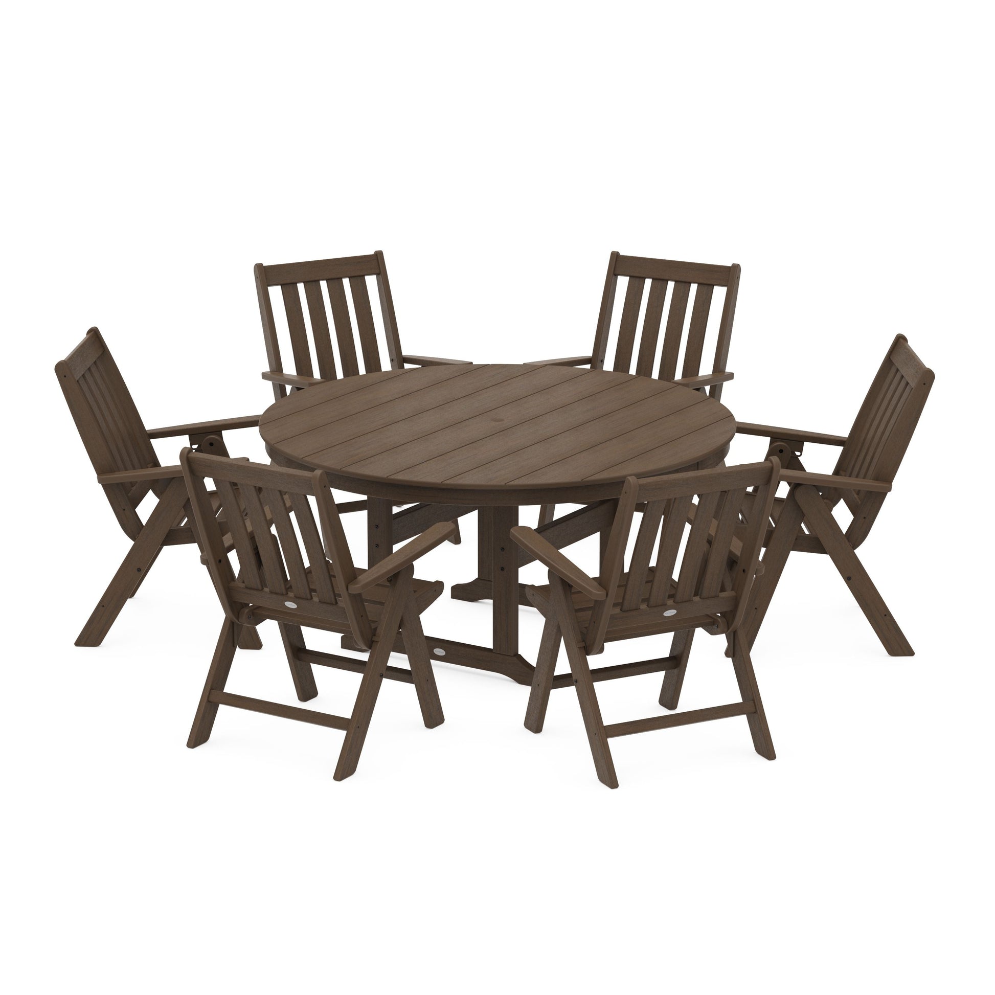 POLYWOOD Vineyard 7-Piece Folding Chair Round Farmhouse Dining Set — Kona
