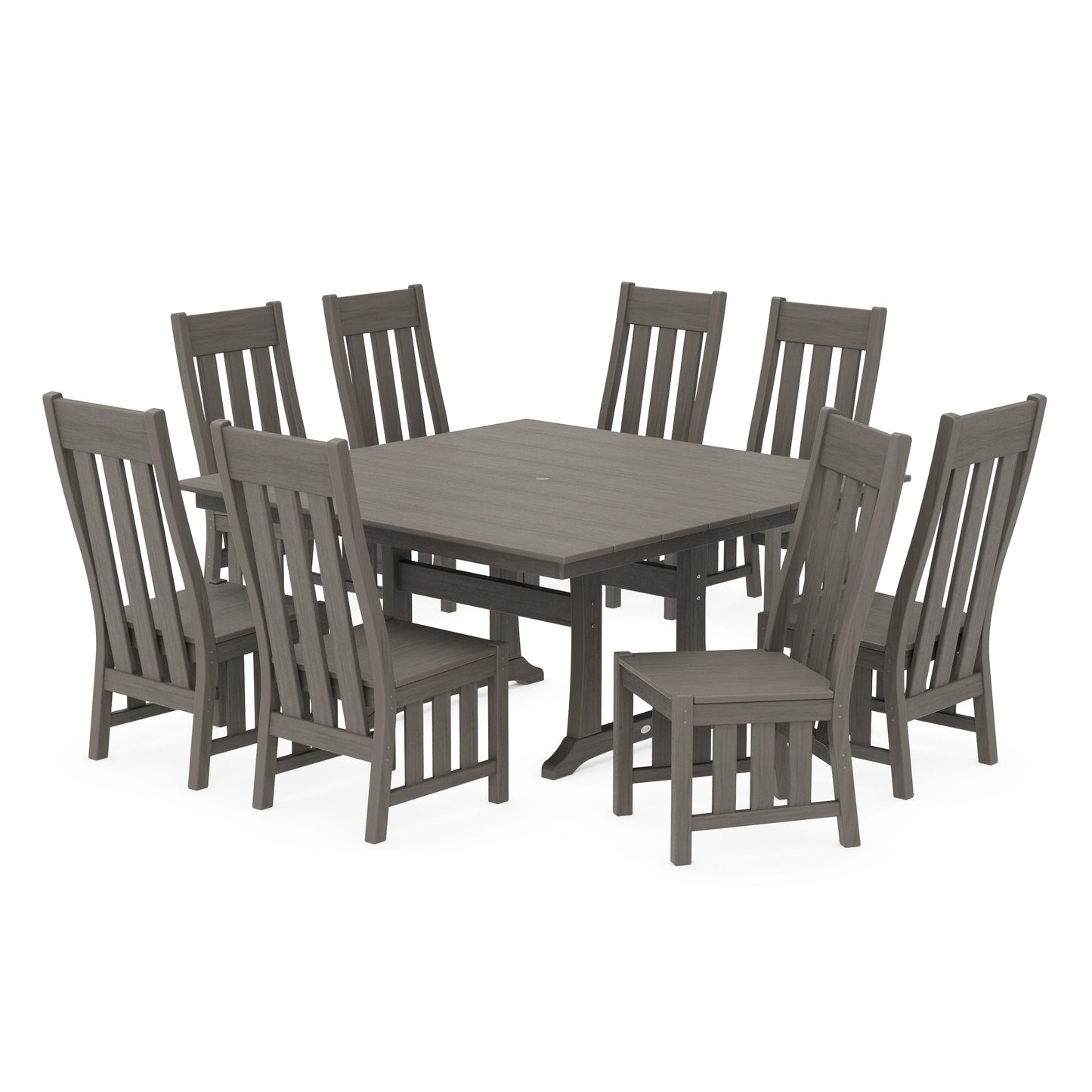 POLYWOOD Acadia Side Chair 9-Piece Square Farmhouse Dining Set with Trestle Legs — Driftwood