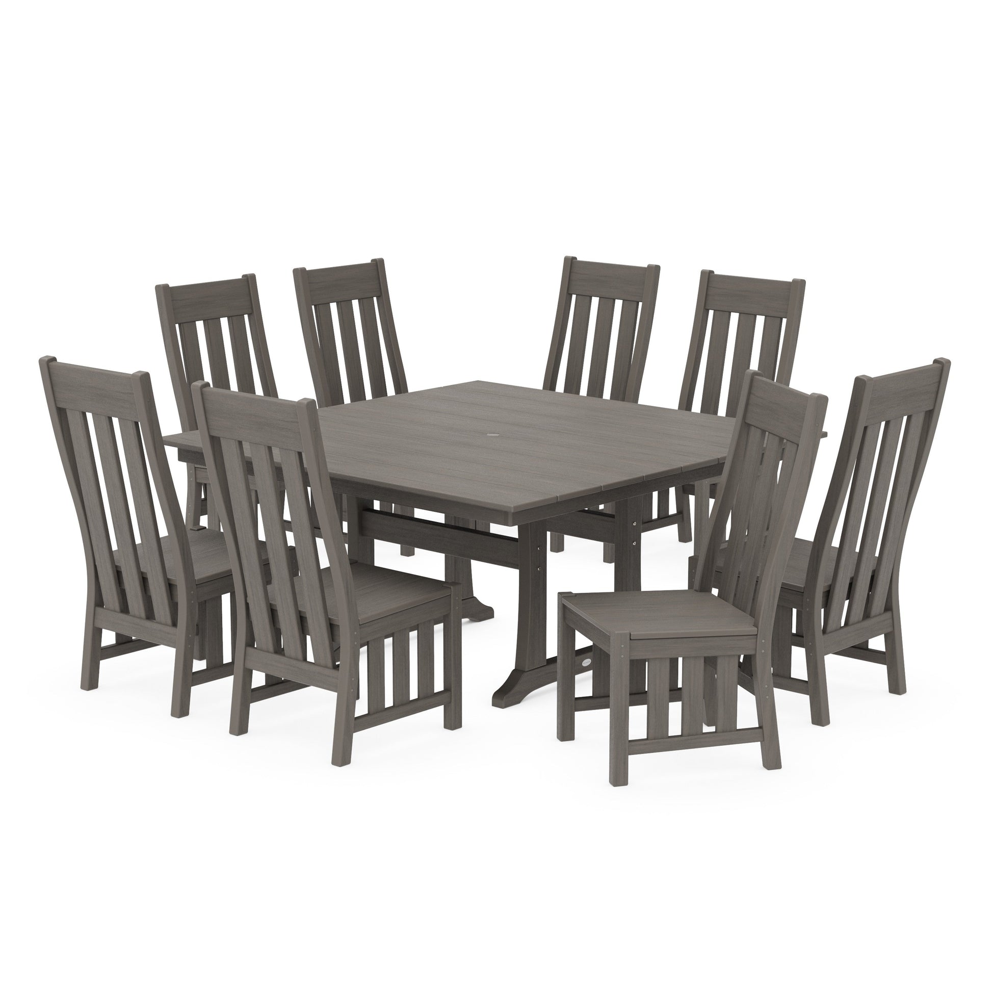 POLYWOOD Acadia Side Chair 9-Piece Square Farmhouse Dining Set with Trestle Legs — Driftwood