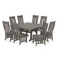 POLYWOOD Acadia Side Chair 9-Piece Square Farmhouse Dining Set with Trestle Legs — Driftwood