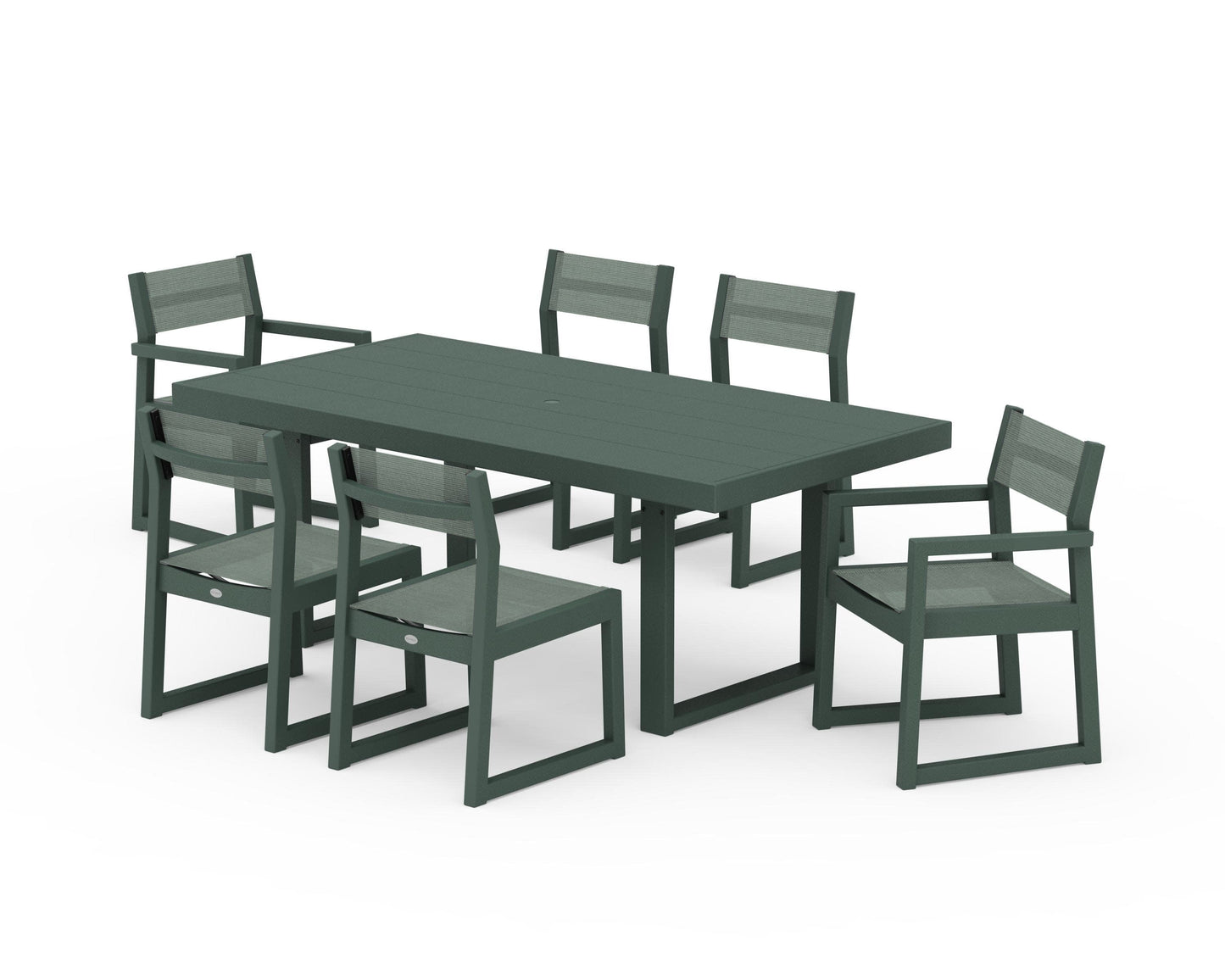 POLYWOOD EDGE Sling 7-Piece Dining Set — Green / Dupioni Sea Mist Sling