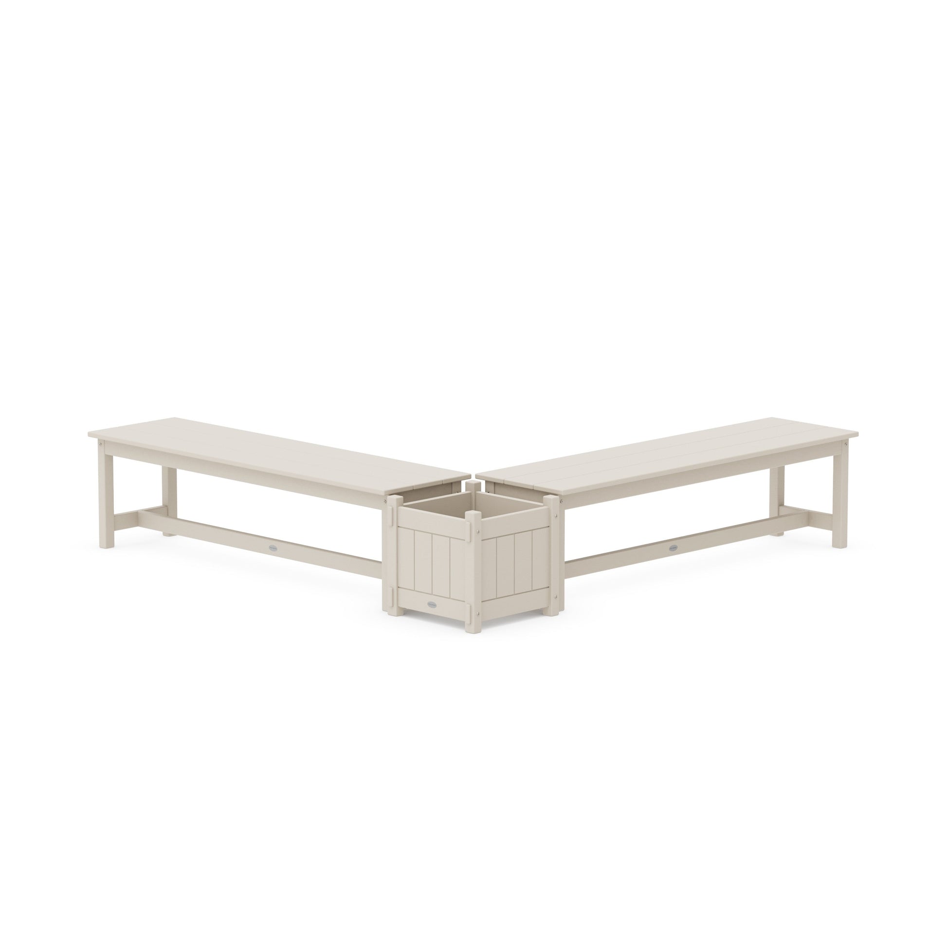 POLYWOOD 60" Vineyard L- Shaped Planter Bench Set — Sand