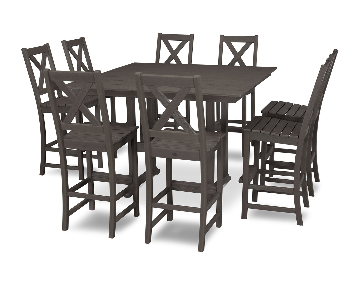 POLYWOOD Braxton 9-Piece Farmhouse Trestle Bar Set — Vintage Coffee