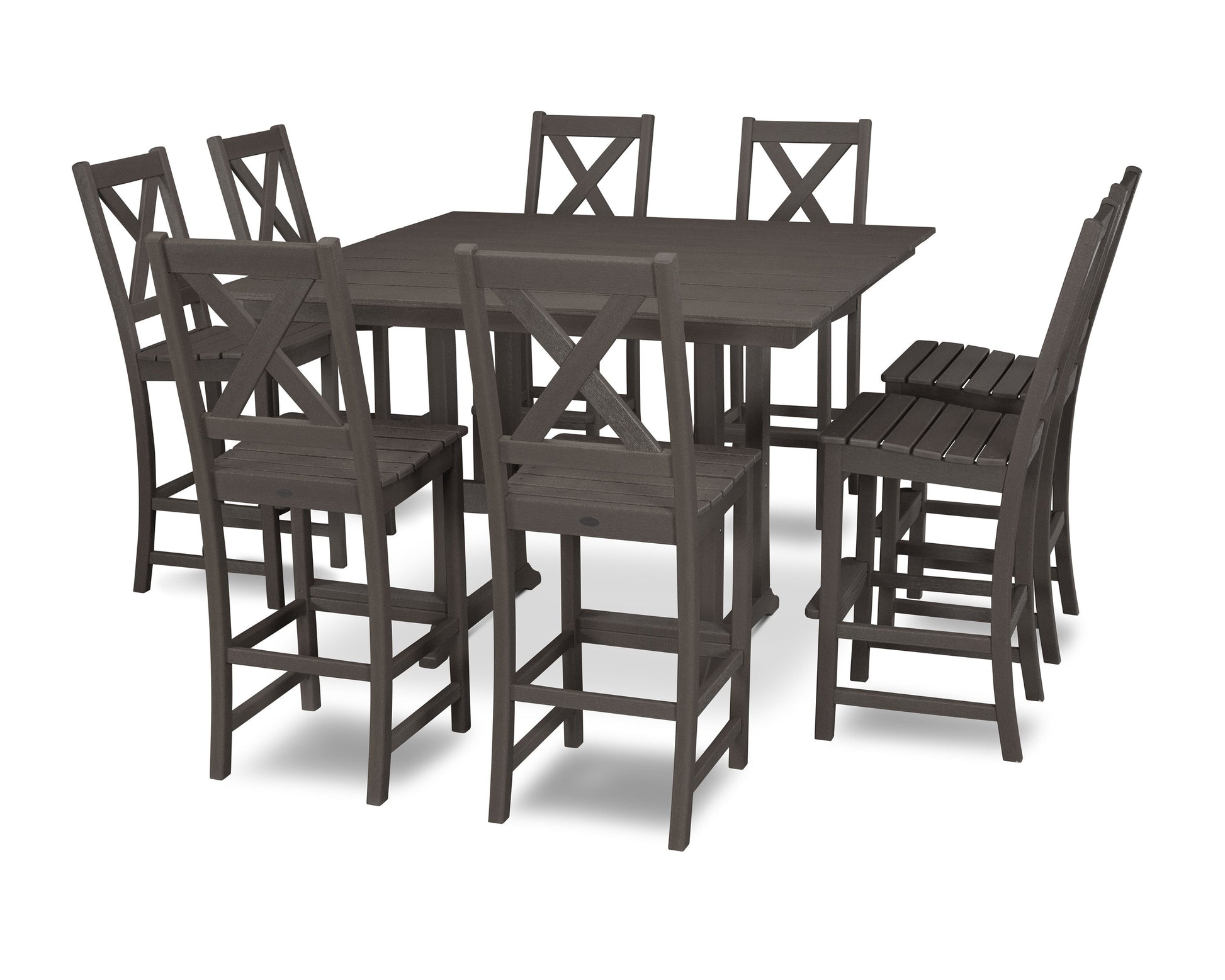 POLYWOOD Braxton 9-Piece Farmhouse Trestle Bar Set — Vintage Coffee