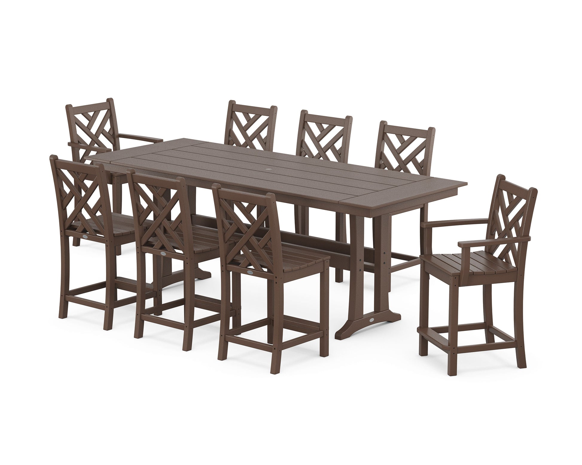 POLYWOOD Chippendale 9-Piece Farmhouse Counter Set with Trestle Legs — Mahogany
