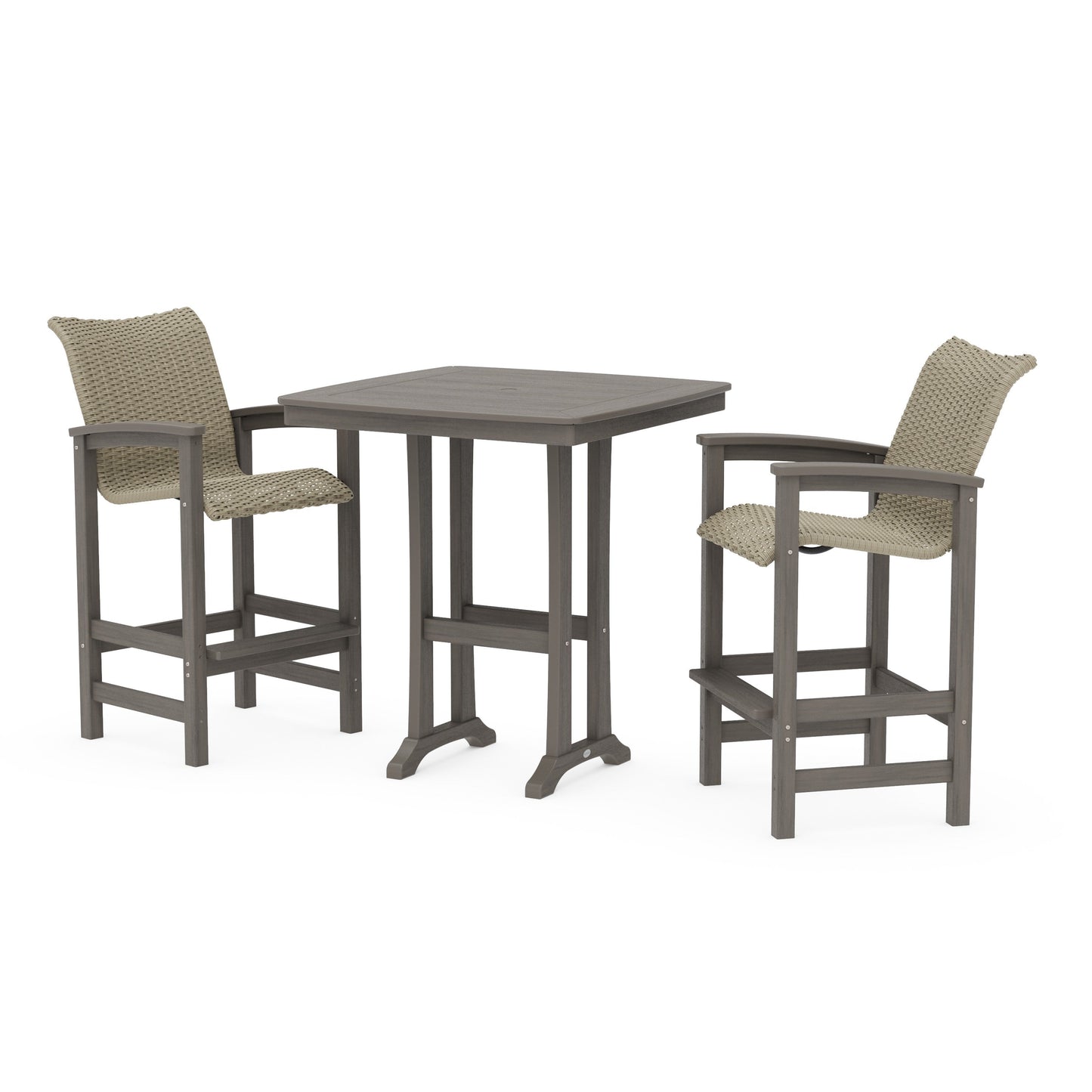 POLYWOOD Coastal Woven 3-Piece Bar Set — Driftwood / Dune Grass