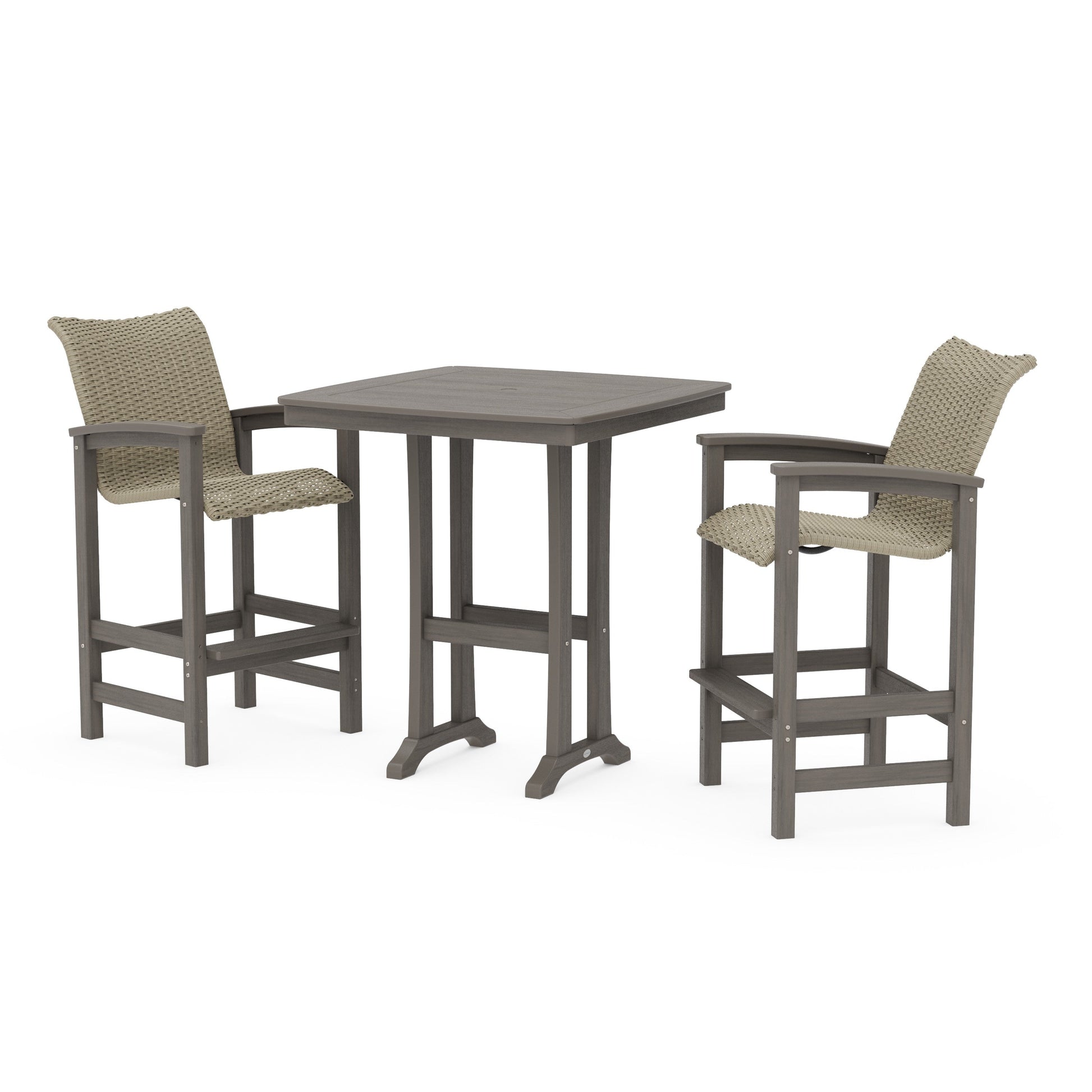 POLYWOOD Coastal Woven 3-Piece Bar Set — Driftwood / Dune Grass