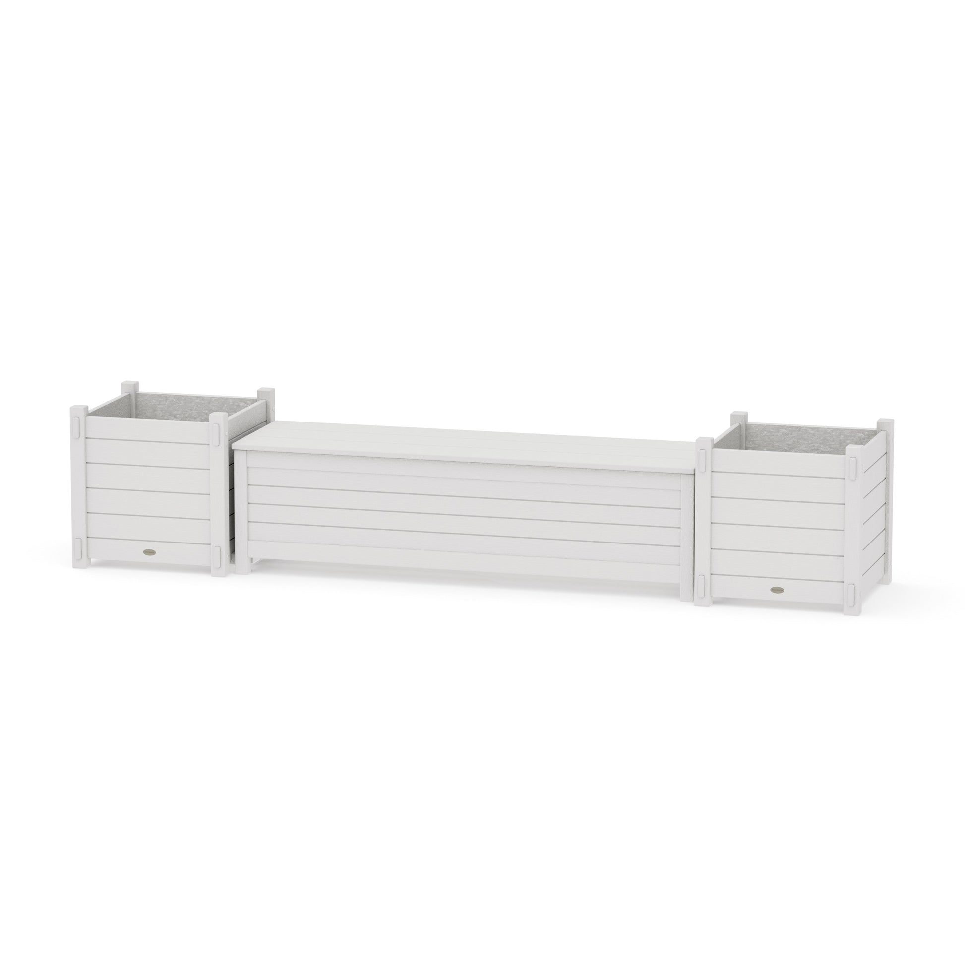 POLYWOOD 60" Nautical Straight Planter Storage Bench Set- Large — Vintage White