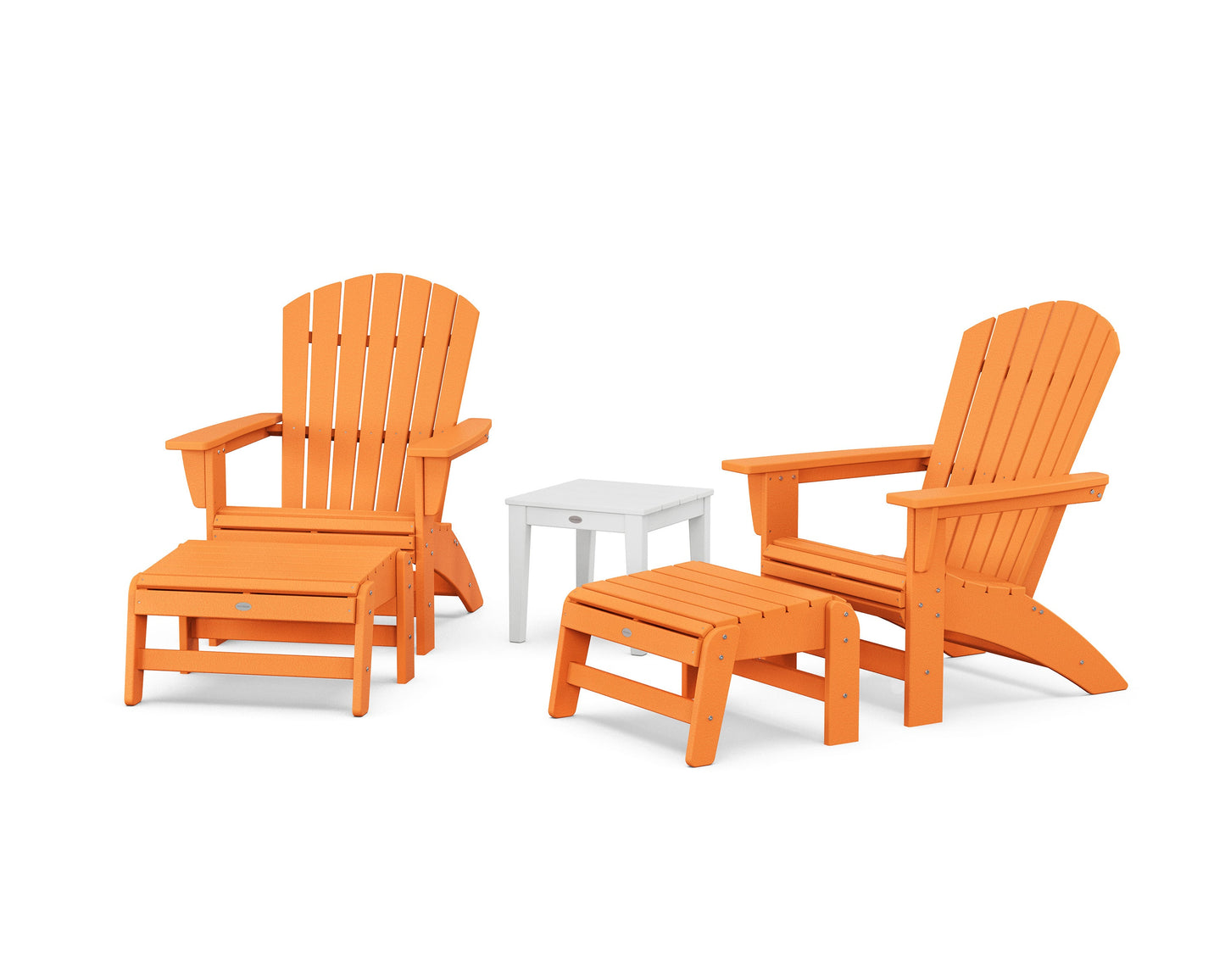 POLYWOOD 5-Piece Nautical Grand Adirondack Set with Ottomans and Side Table — Tangerine / White