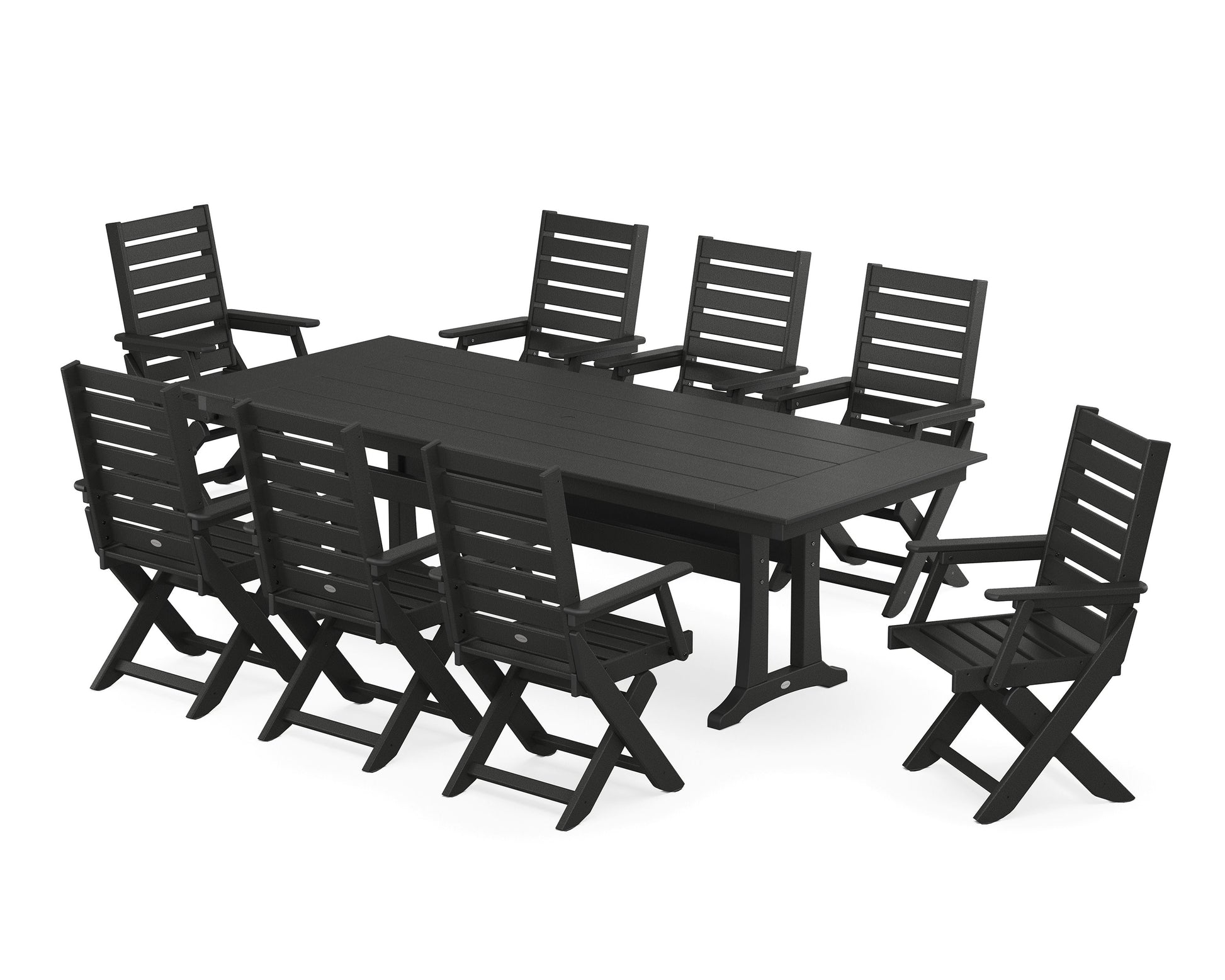 POLYWOOD Captain 9-Piece Farmhouse Dining Set with Trestle Legs — Black