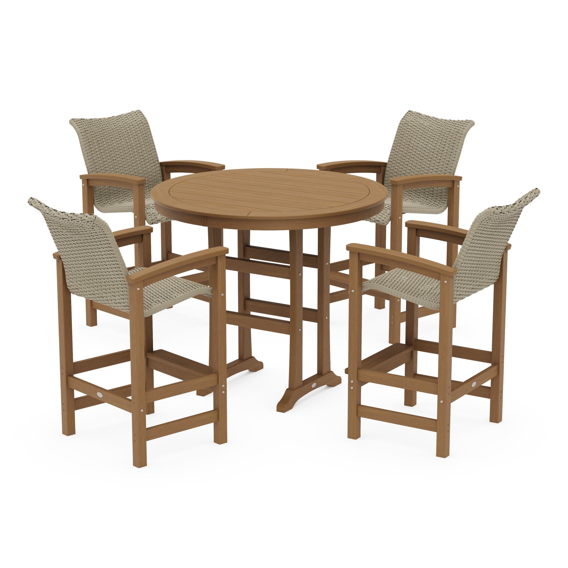 POLYWOOD Coastal Woven 5-Piece Round Bar Set — Natural / Dune Grass