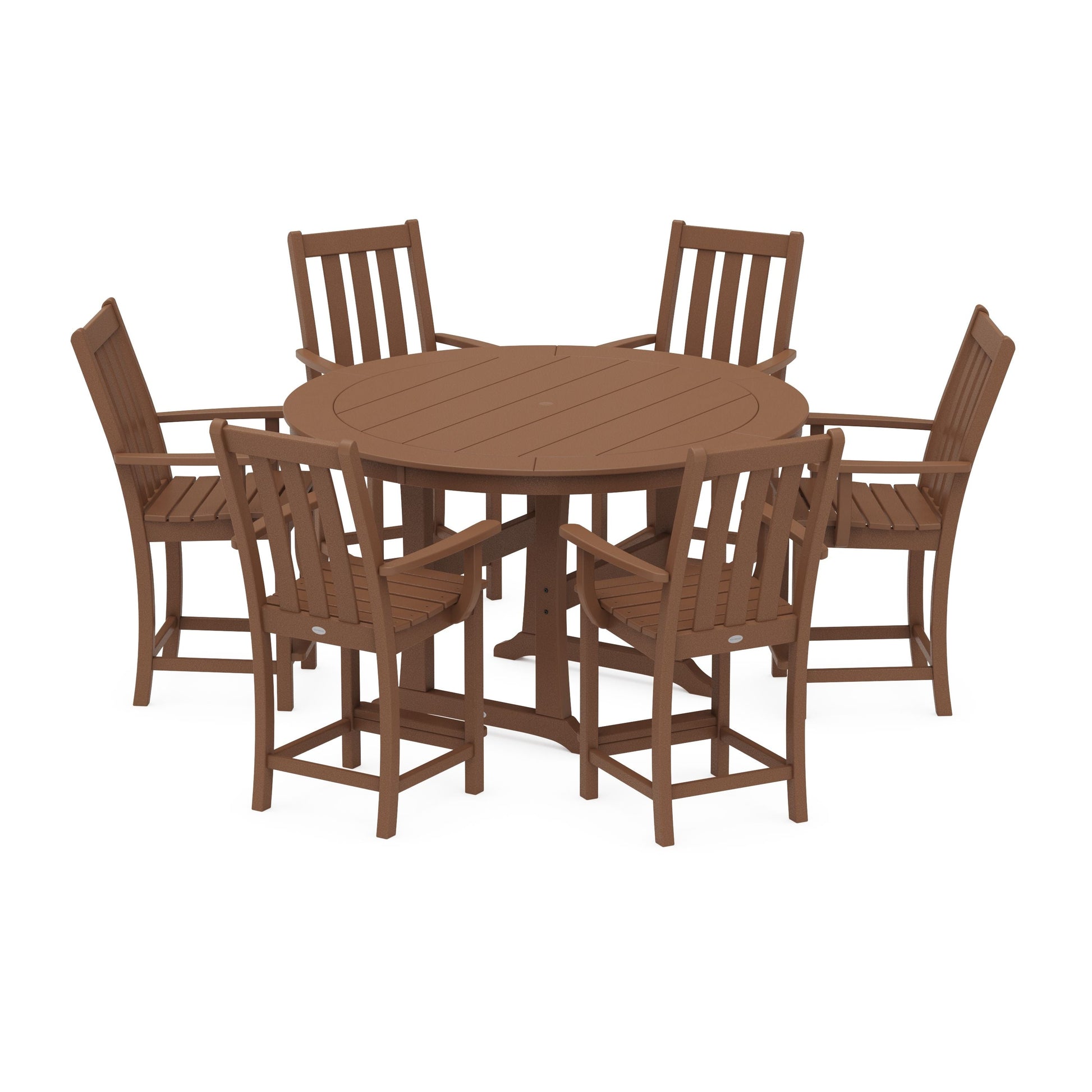 POLYWOOD Vineyard 7-Piece Arm Chair Round Counter Set — Teak