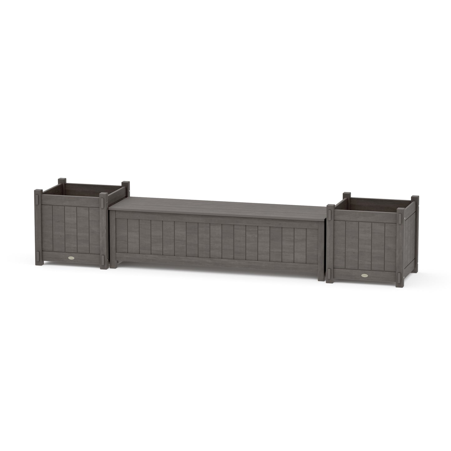 POLYWOOD 60" Vineyard Straight Planter Storage Bench Set- Large — Driftwood