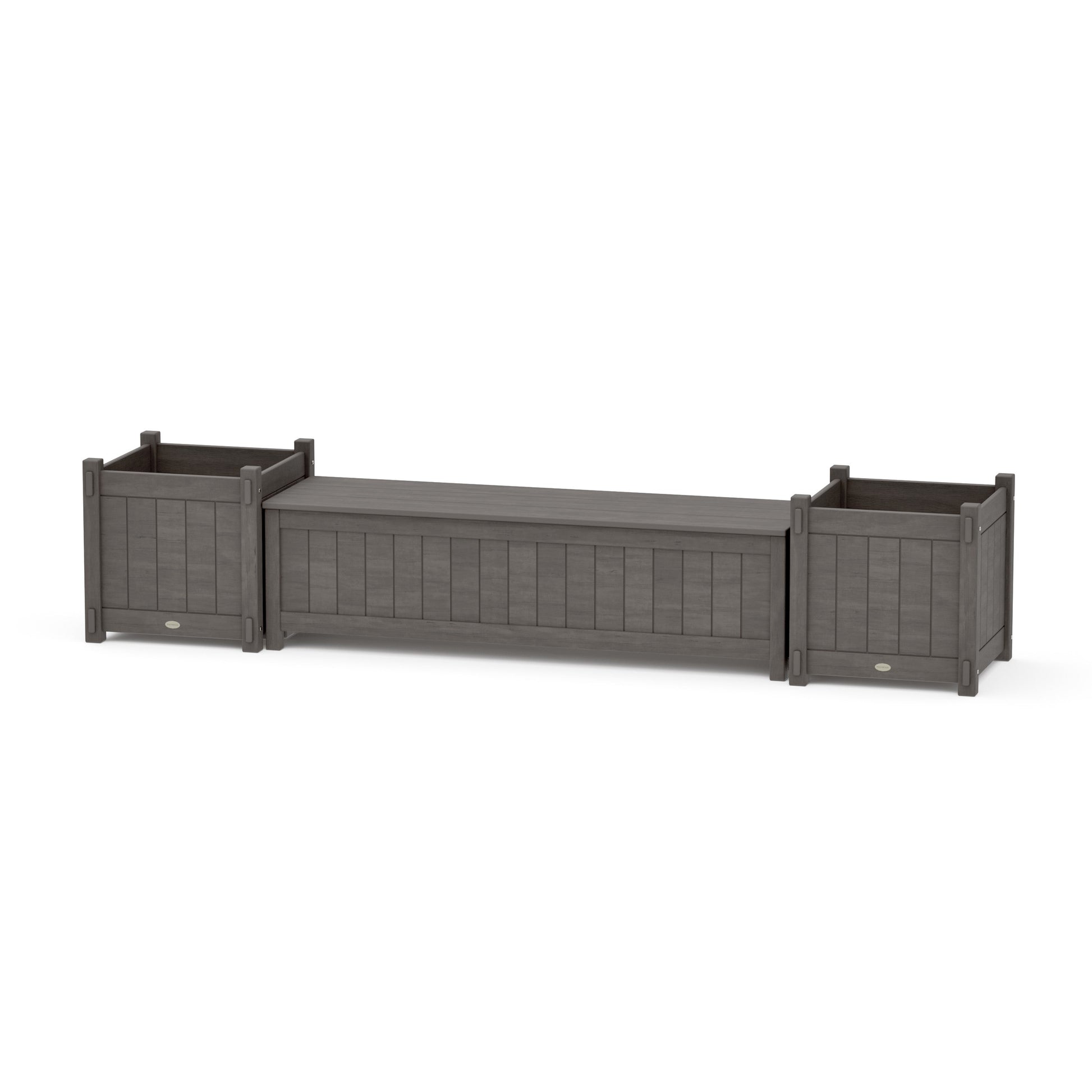 POLYWOOD 60" Vineyard Straight Planter Storage Bench Set- Large — Driftwood