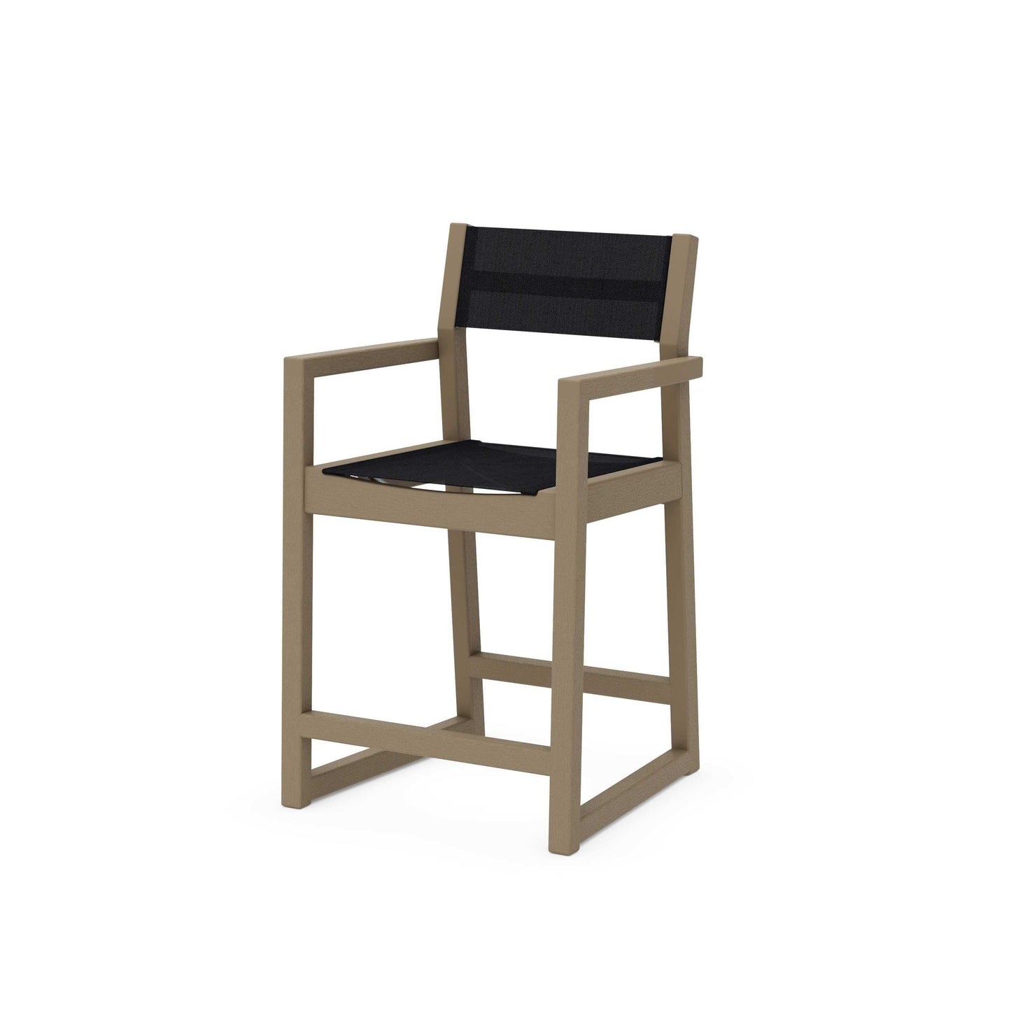 POLYWOOD EDGE Sling Counter Arm Chair — Vintage Sahara / Black Sling