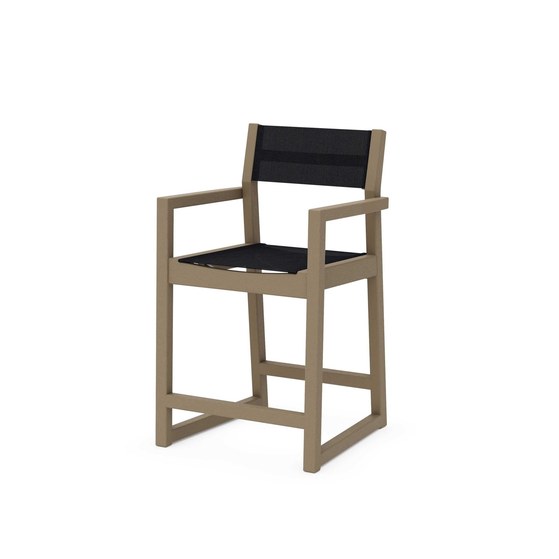 POLYWOOD EDGE Sling Counter Arm Chair — Vintage Sahara / Black Sling