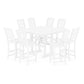 POLYWOOD Chinoiserie 9-Piece Square Side Chair Bar Set with Trestle Legs — White
