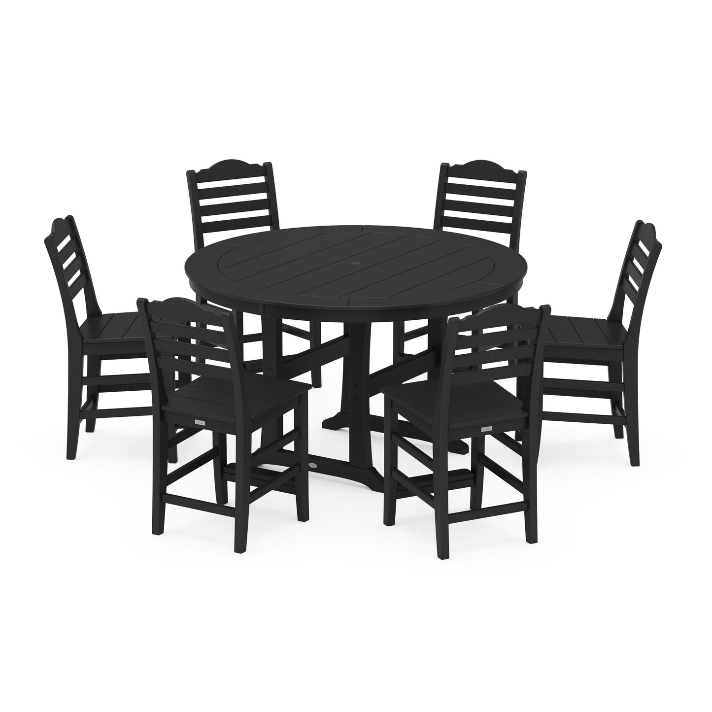 POLYWOOD Savannah 7-Piece Side Chair Round Counter Set — Black