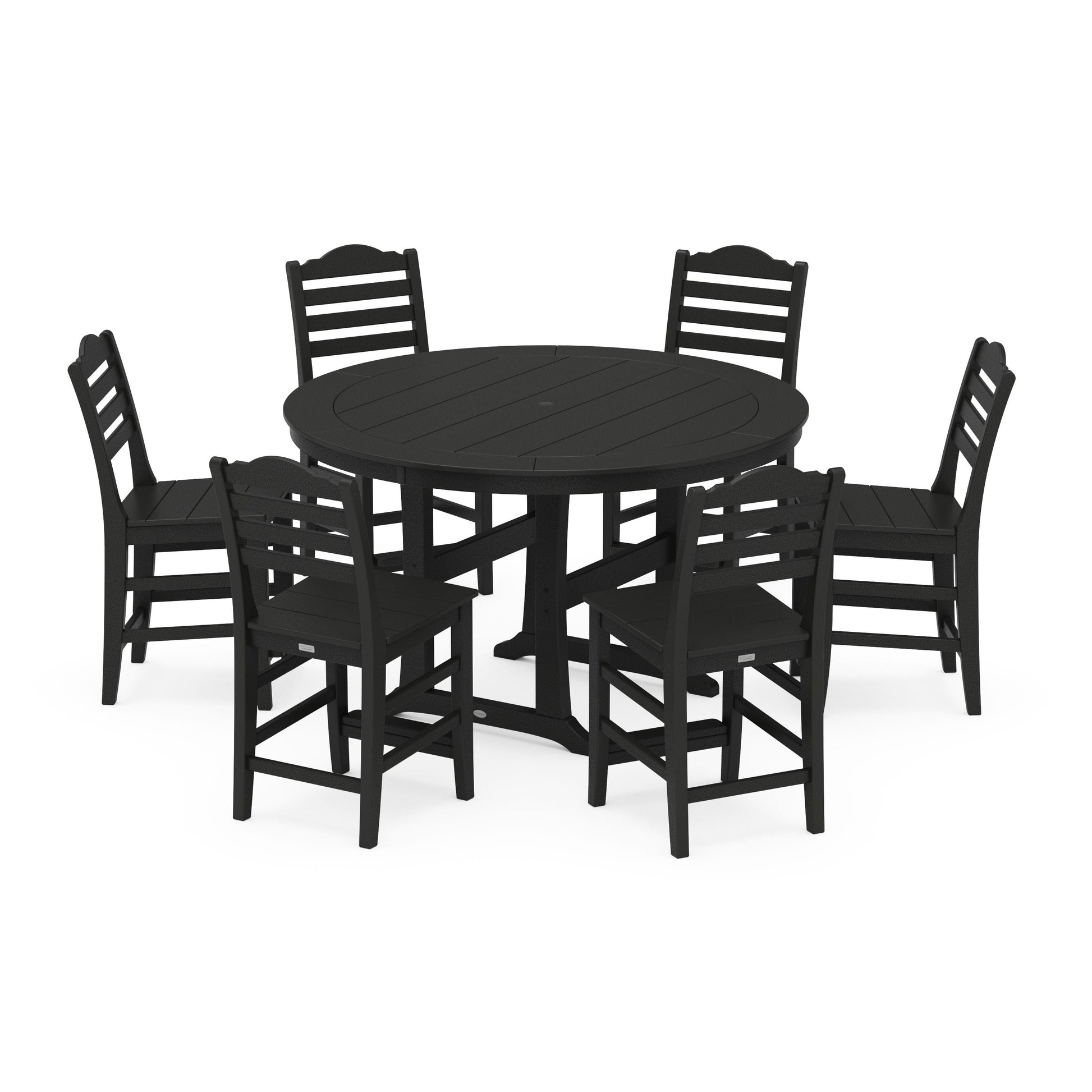 POLYWOOD Savannah 7-Piece Side Chair Round Counter Set — Black