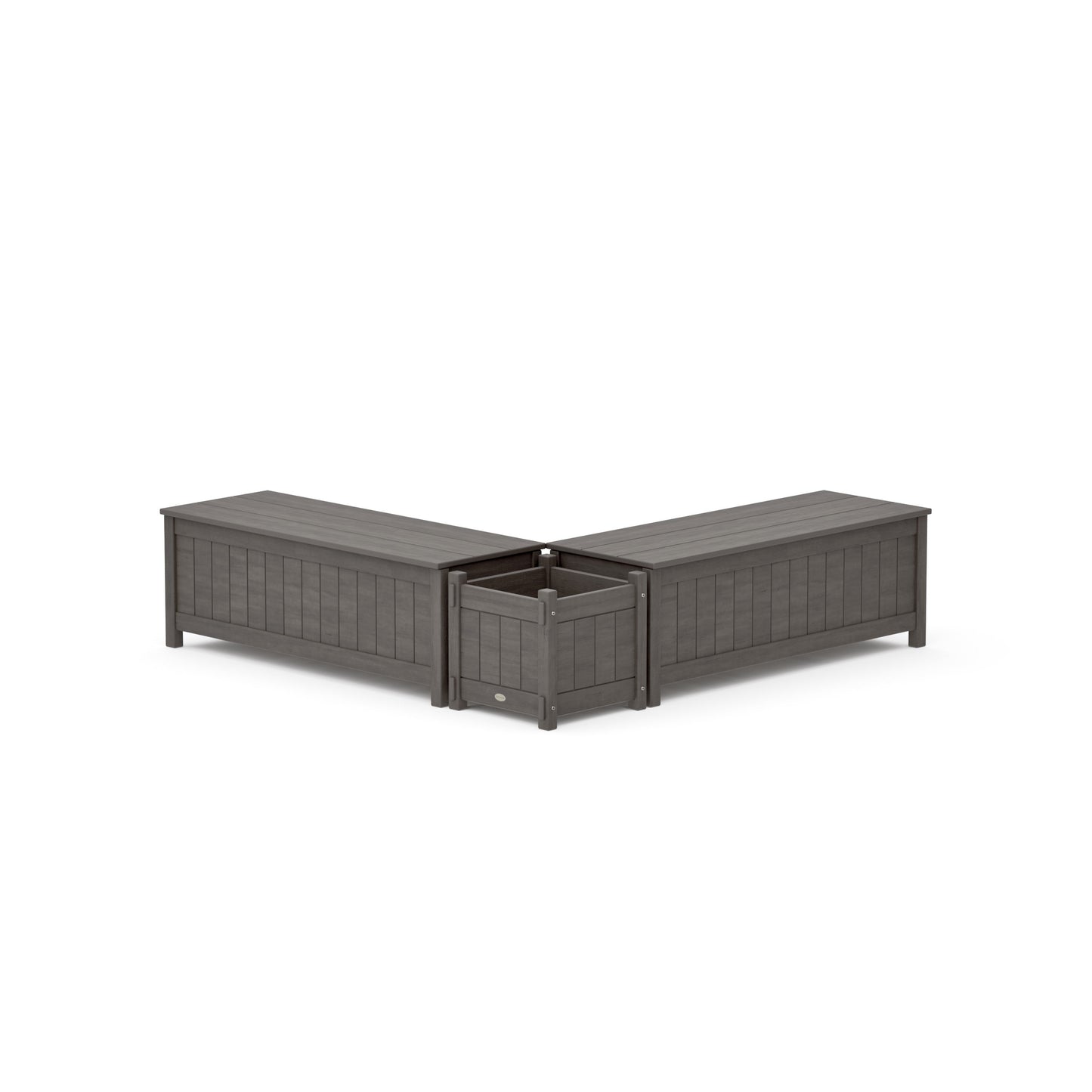 POLYWOOD 48" Vineyard L- Shaped Planter Storage Bench Set — Driftwood