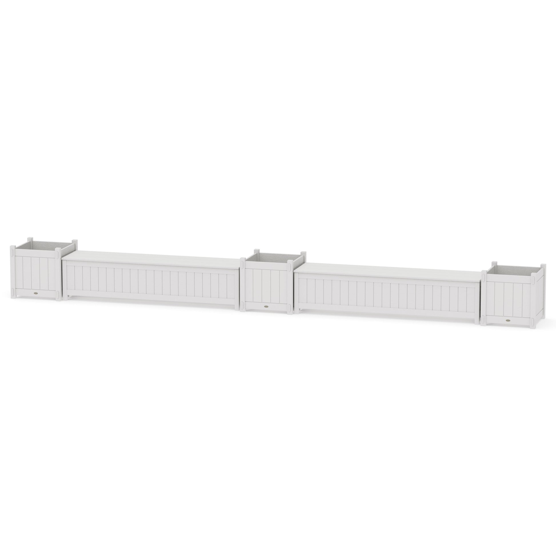 POLYWOOD 72" Vineyard Straight Double Planter Storage Bench Set- Large — Vintage White