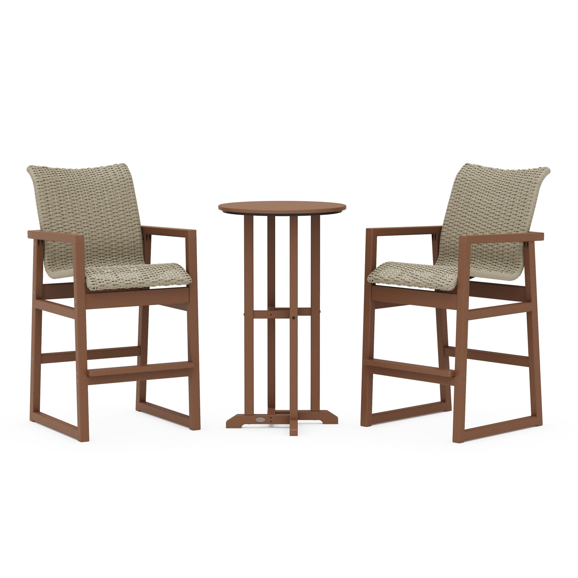 POLYWOOD EDGE Woven 3-Piece Farmhouse Bar Set — Teak / Dune Grass