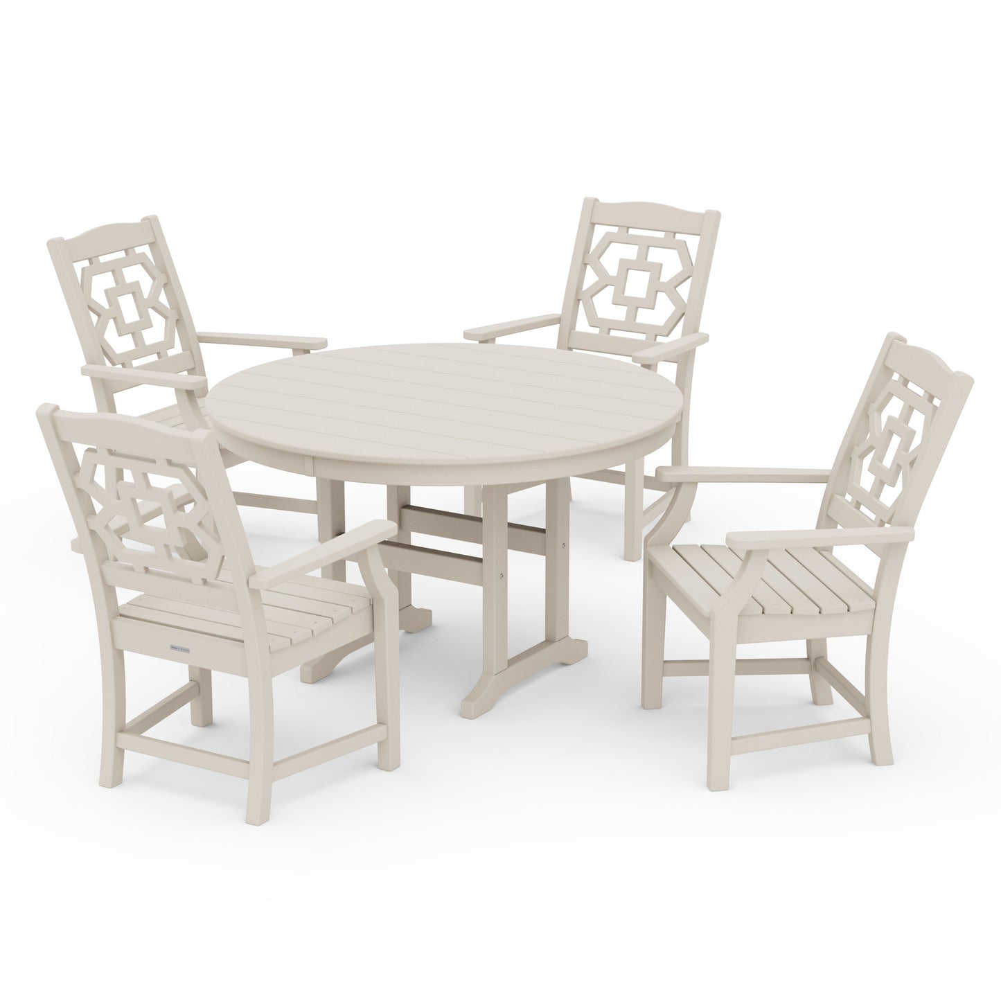 POLYWOOD Chinoiserie 5-Piece Round Farmhouse Dining Set — Sand