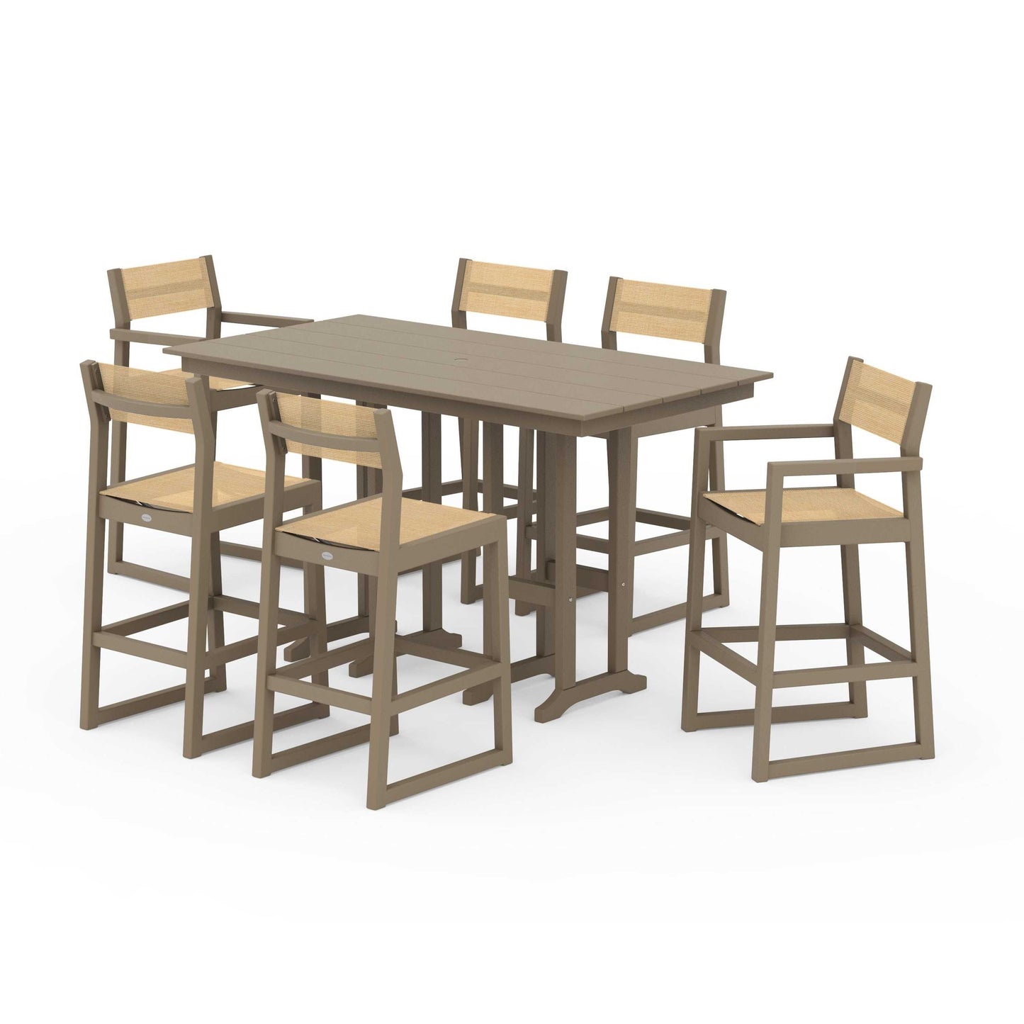 POLYWOOD EDGE Sling 7-Piece Farmhouse Bar Set — Vintage Sahara / Dupioni Apricot Sling