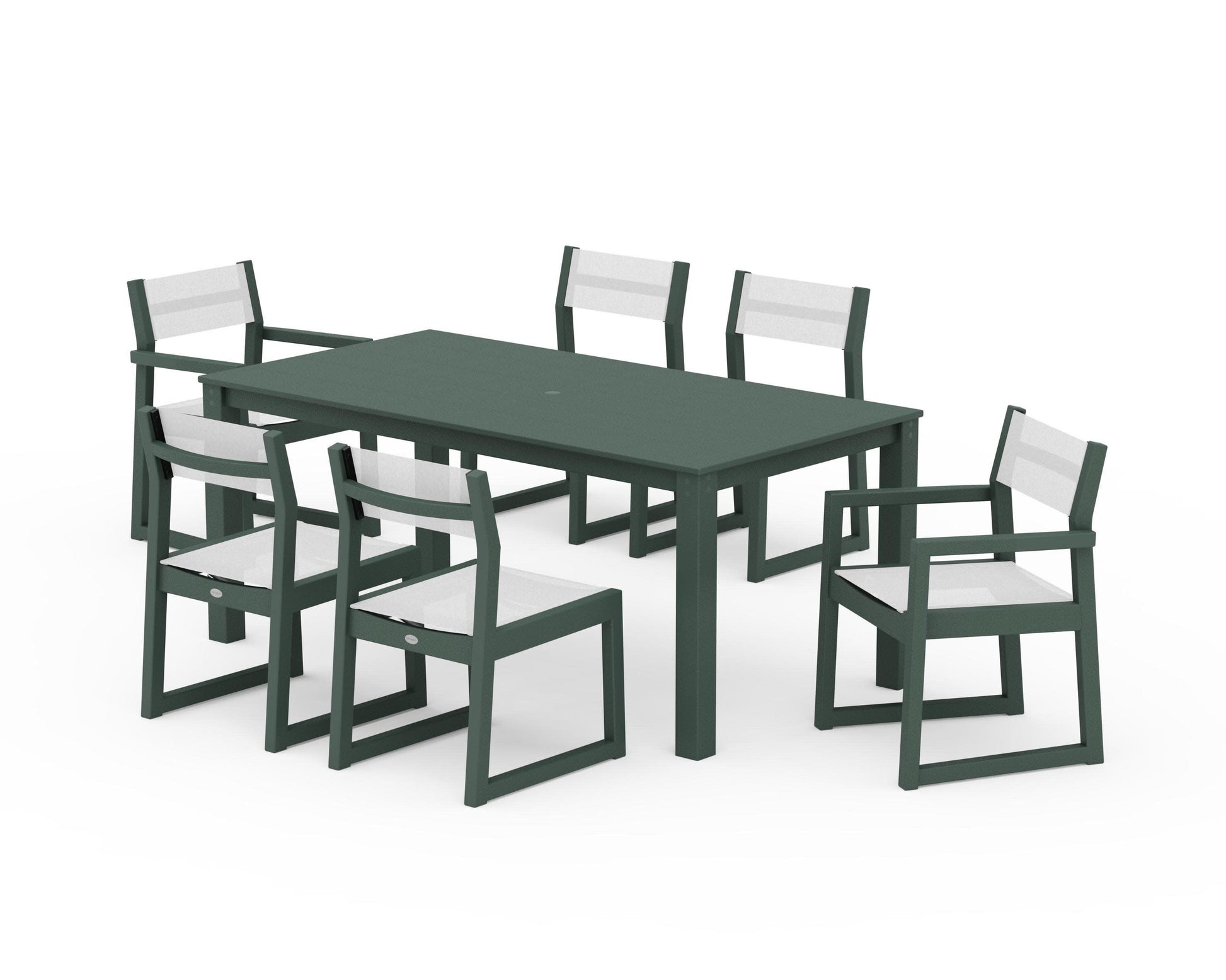 POLYWOOD EDGE Sling 7-Piece Parsons Dining Set — Green / White Sling