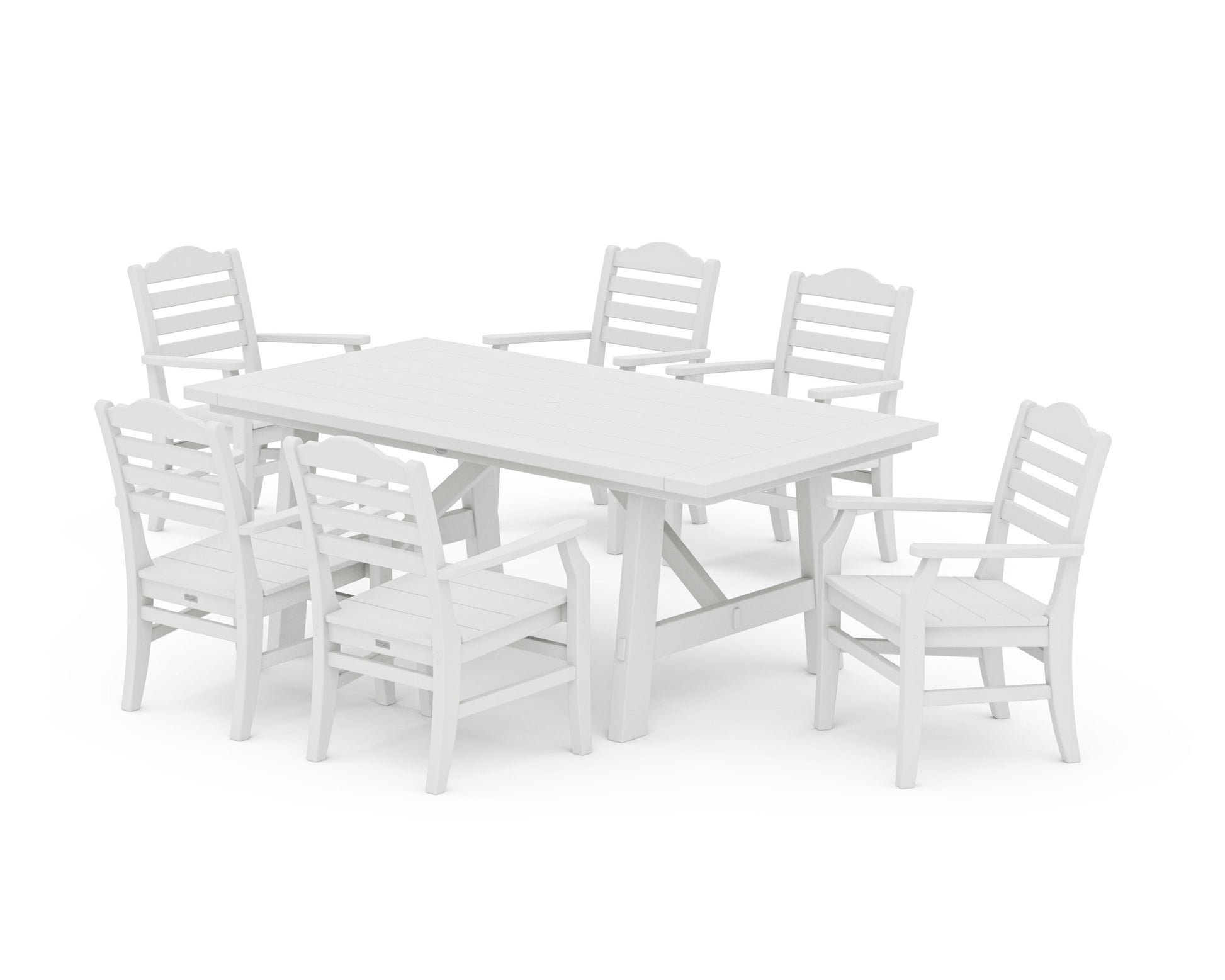 POLYWOOD Savannah Arm Chair 7-Piece Rustic Farmhouse Dining Set — Vintage White
