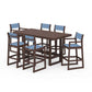 POLYWOOD EDGE Sling 7-Piece Bar Table Set — Mahogany / Poolside Sling