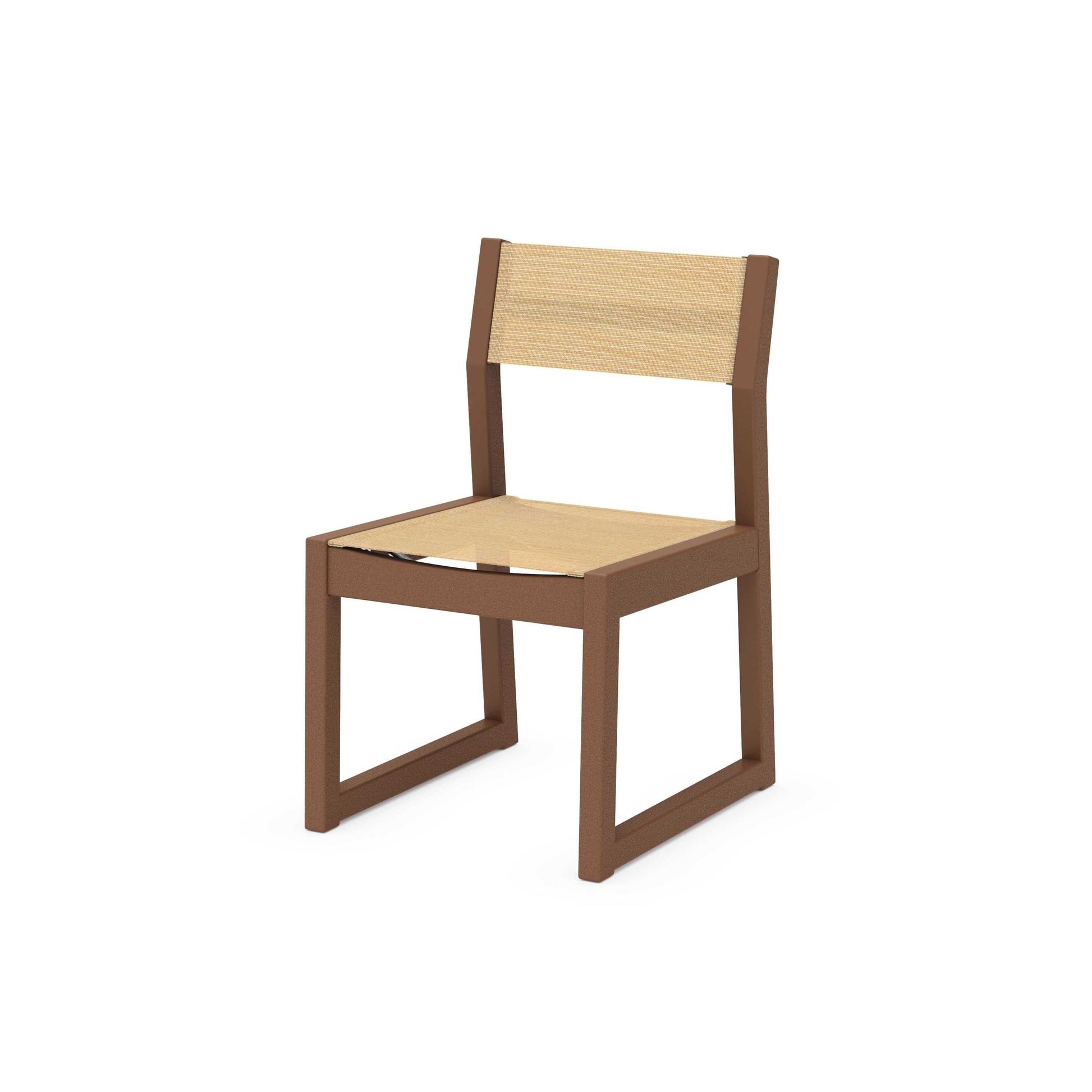 POLYWOOD EDGE Sling Dining Side Chair — Teak / Dupioni Apricot Sling