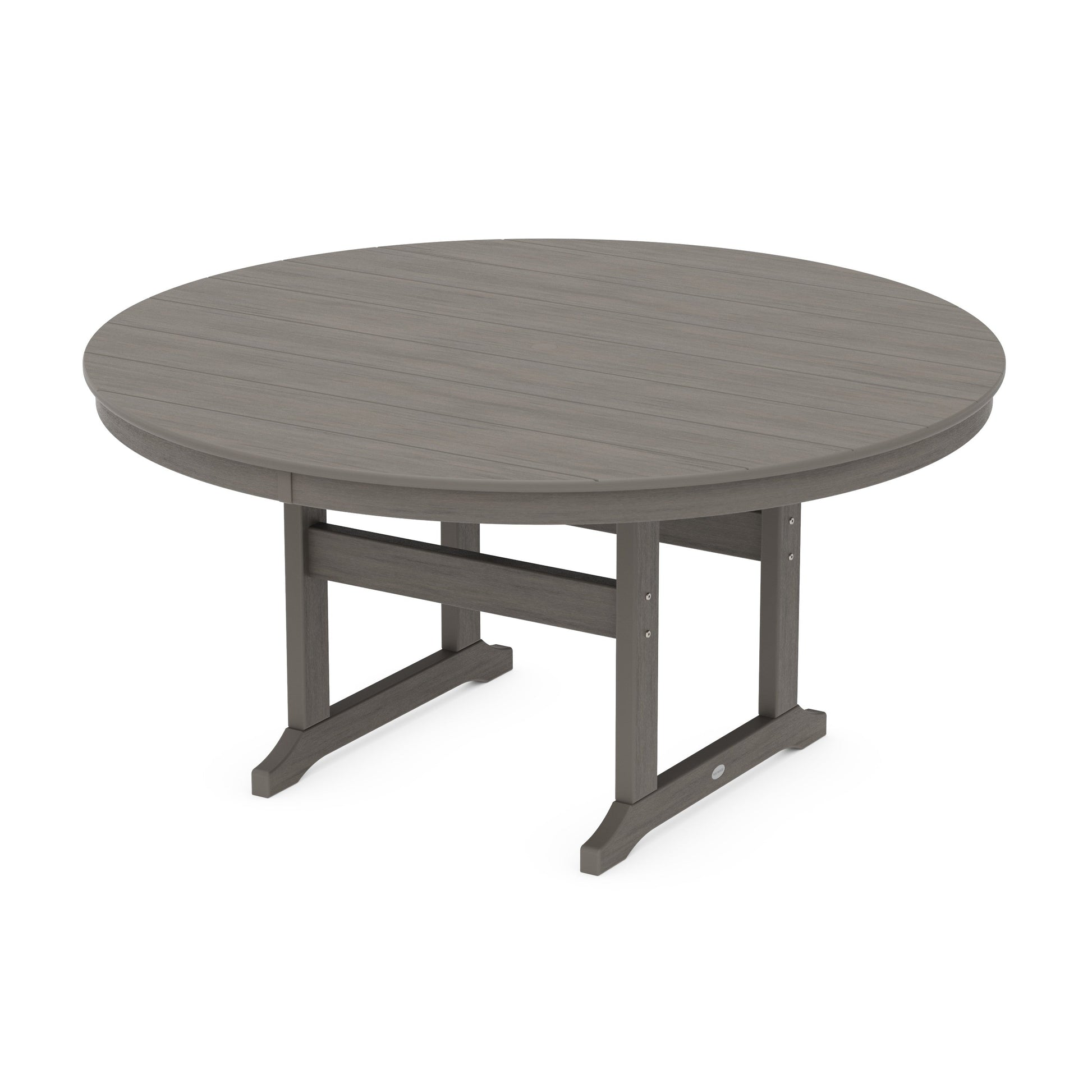 POLYWOOD 60" Round Farmhouse Dining Table — Driftwood