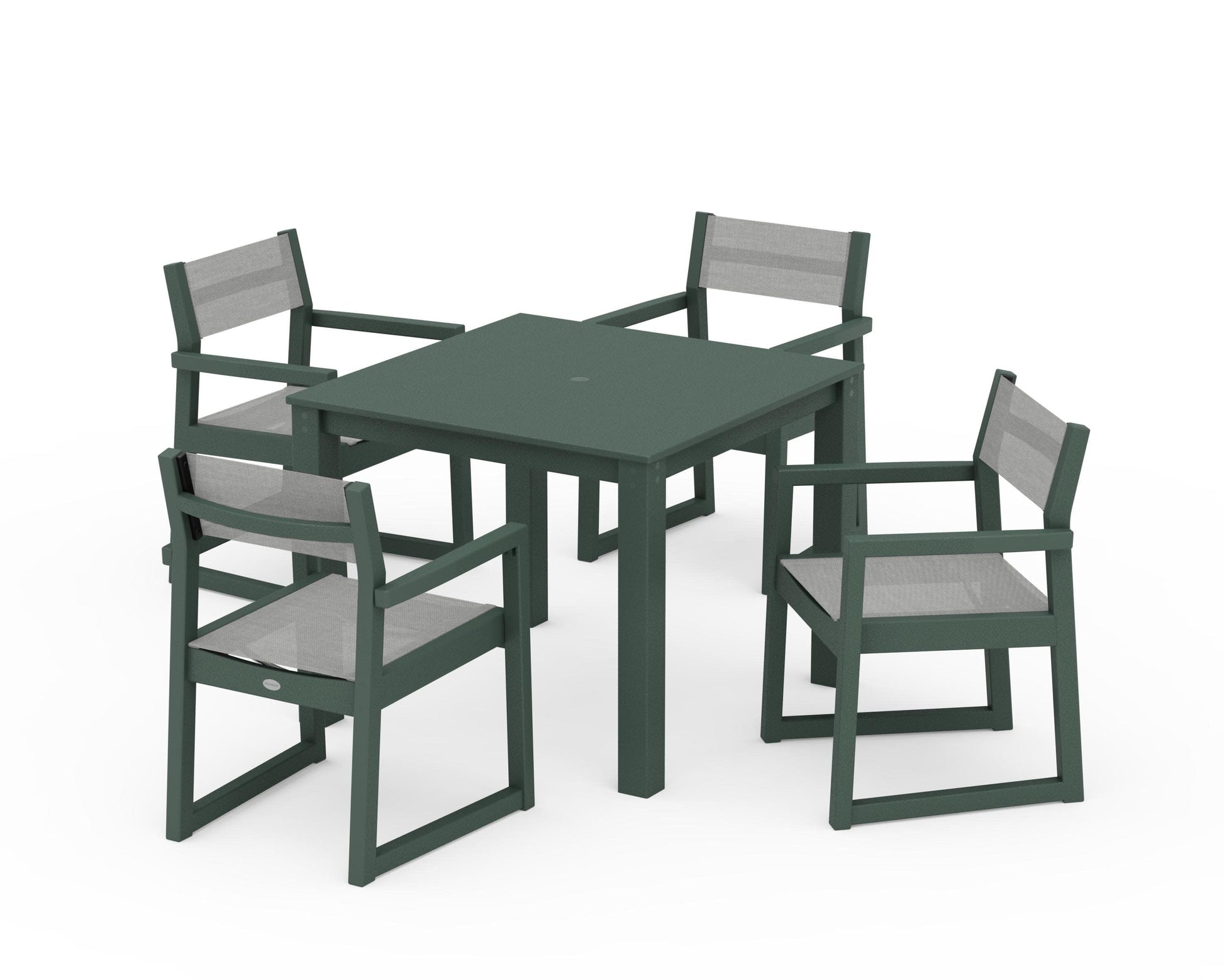 POLYWOOD EDGE Sling Arm Chair 5-Piece Parsons Dining Set — Green / Metallic Sling