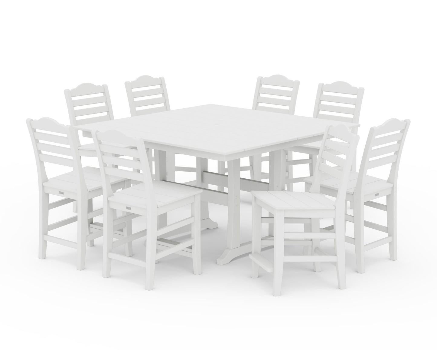 POLYWOOD Savannah Side Chair 9-Piece Square Farmhouse Counter Set with Trestle Legs — White
