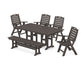 POLYWOOD Nautical Highback 6-Piece Farmhouse Dining Set with Bench — Vintage Coffee